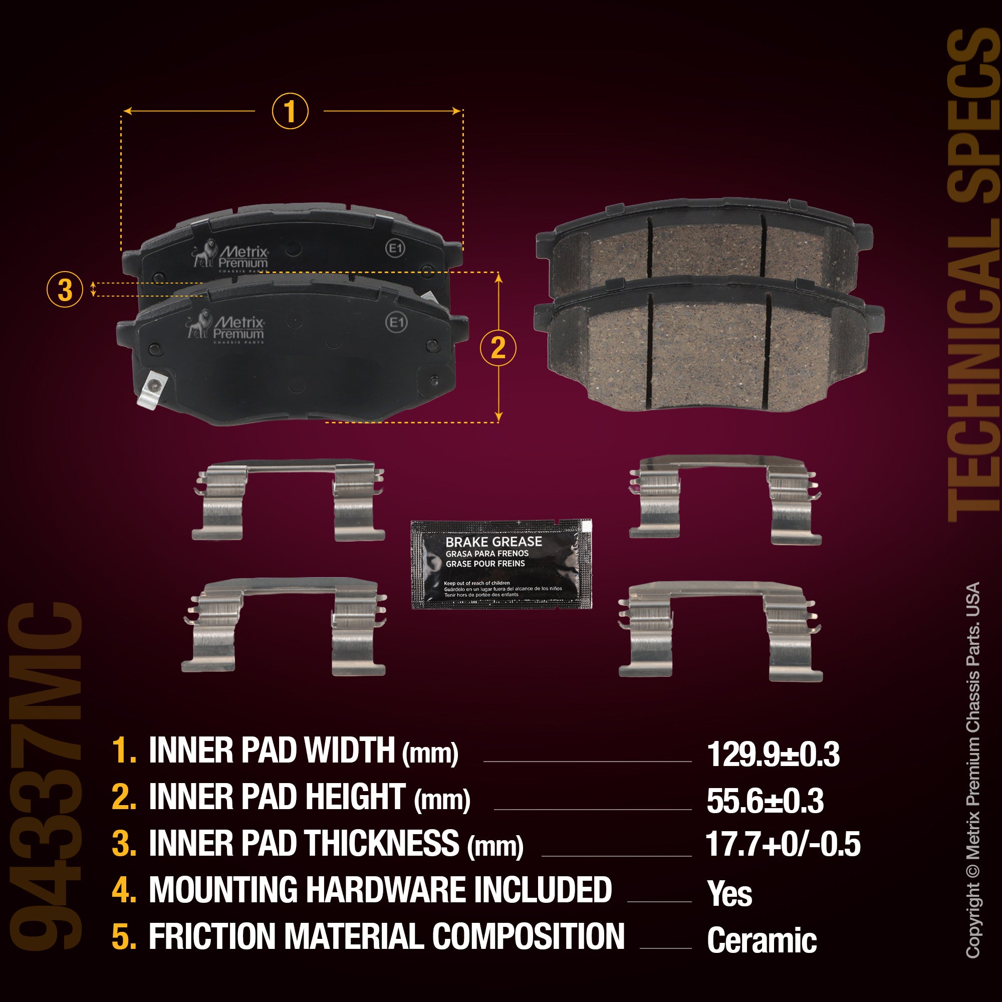 Metrix Premium Front Disc Brake Pad Set 94337MC aftermarket car parts