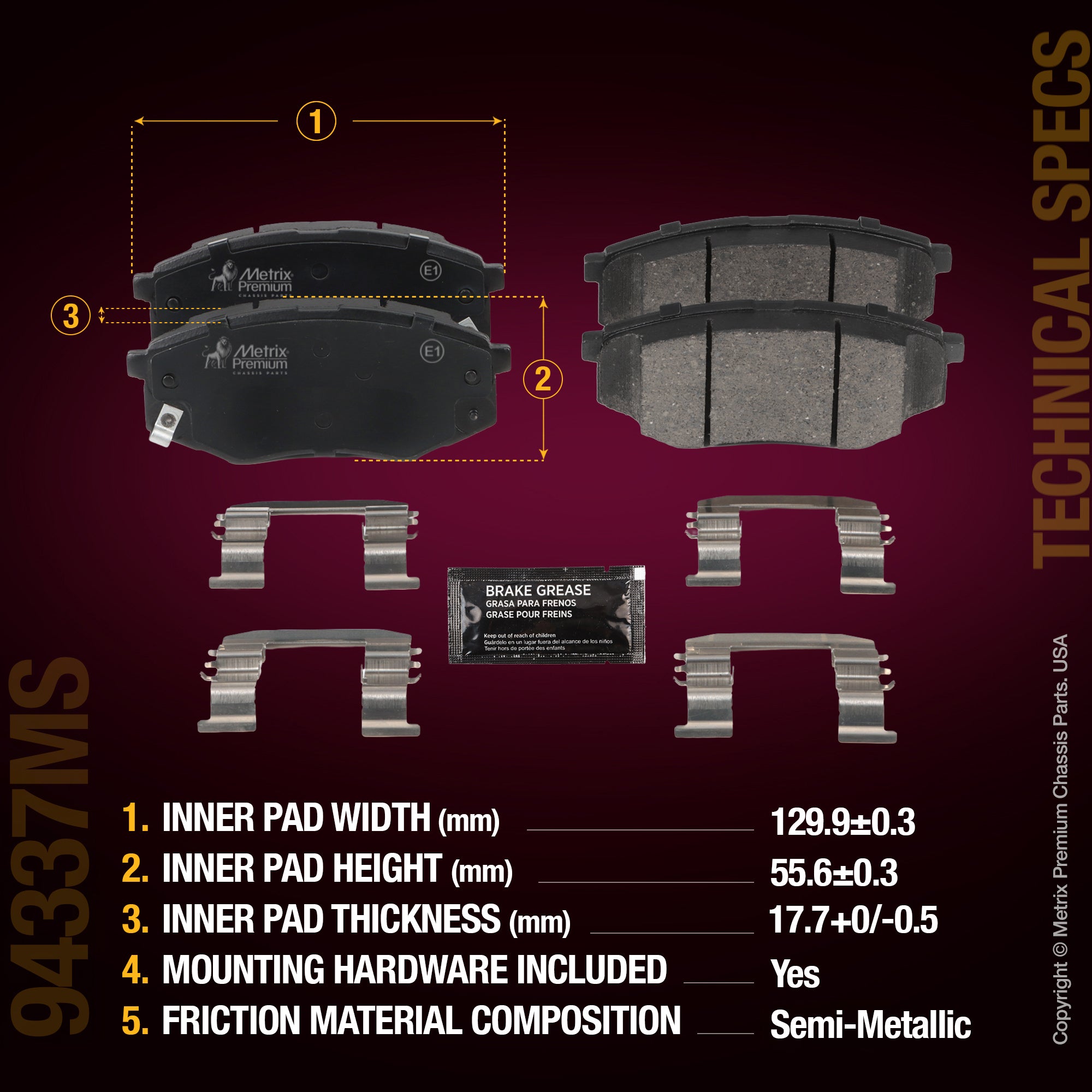 Metrix Premium Chassis Parts Front Disc Brake Pad Set 94337MS aftermarket car parts