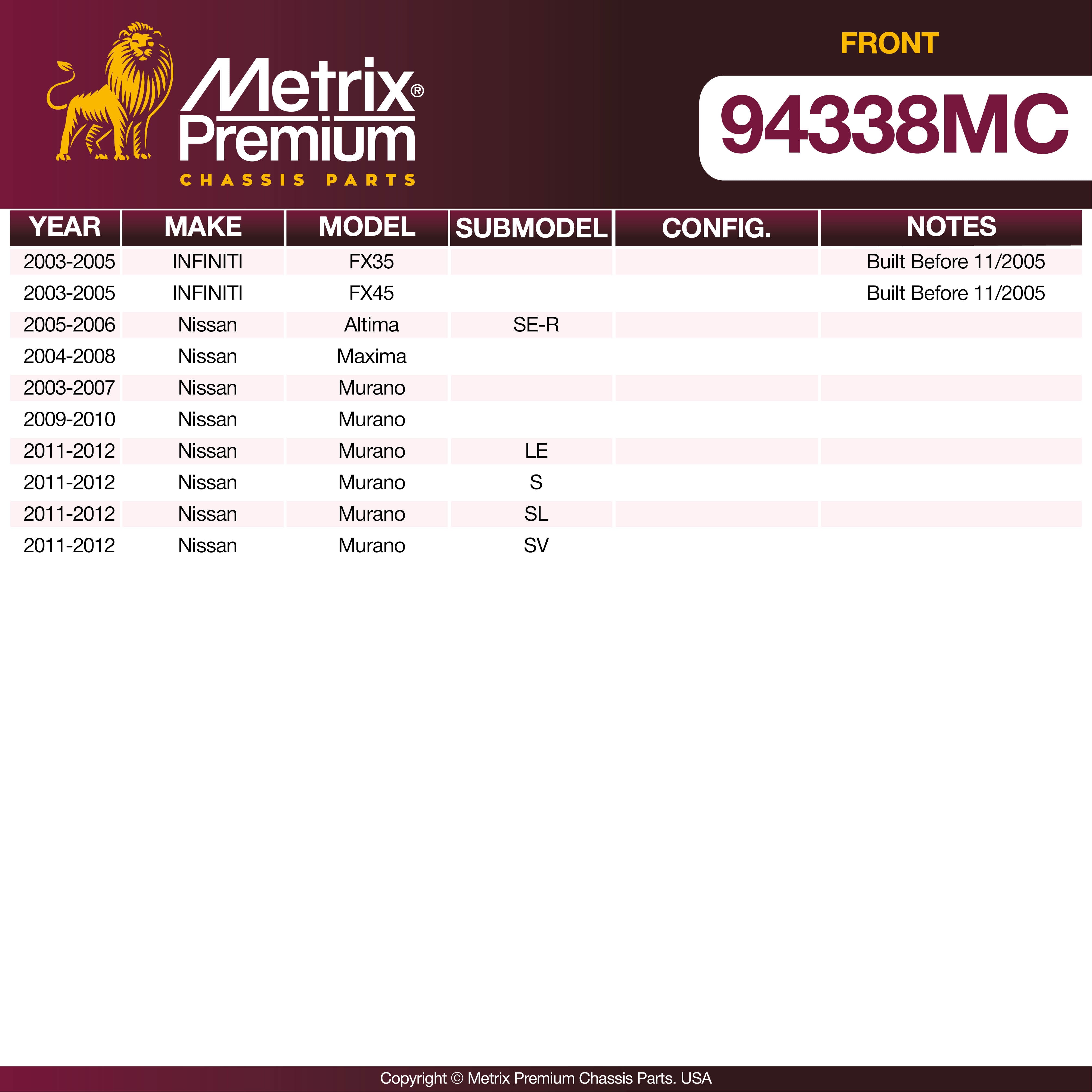 Metrix Premium Front Disc Brake Pad Set 94338MC OEM fit spare parts