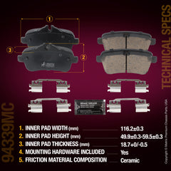 Metrix Premium Chassis Parts Rear Disc Brake Pad Set 94339MC OEM fit auto parts