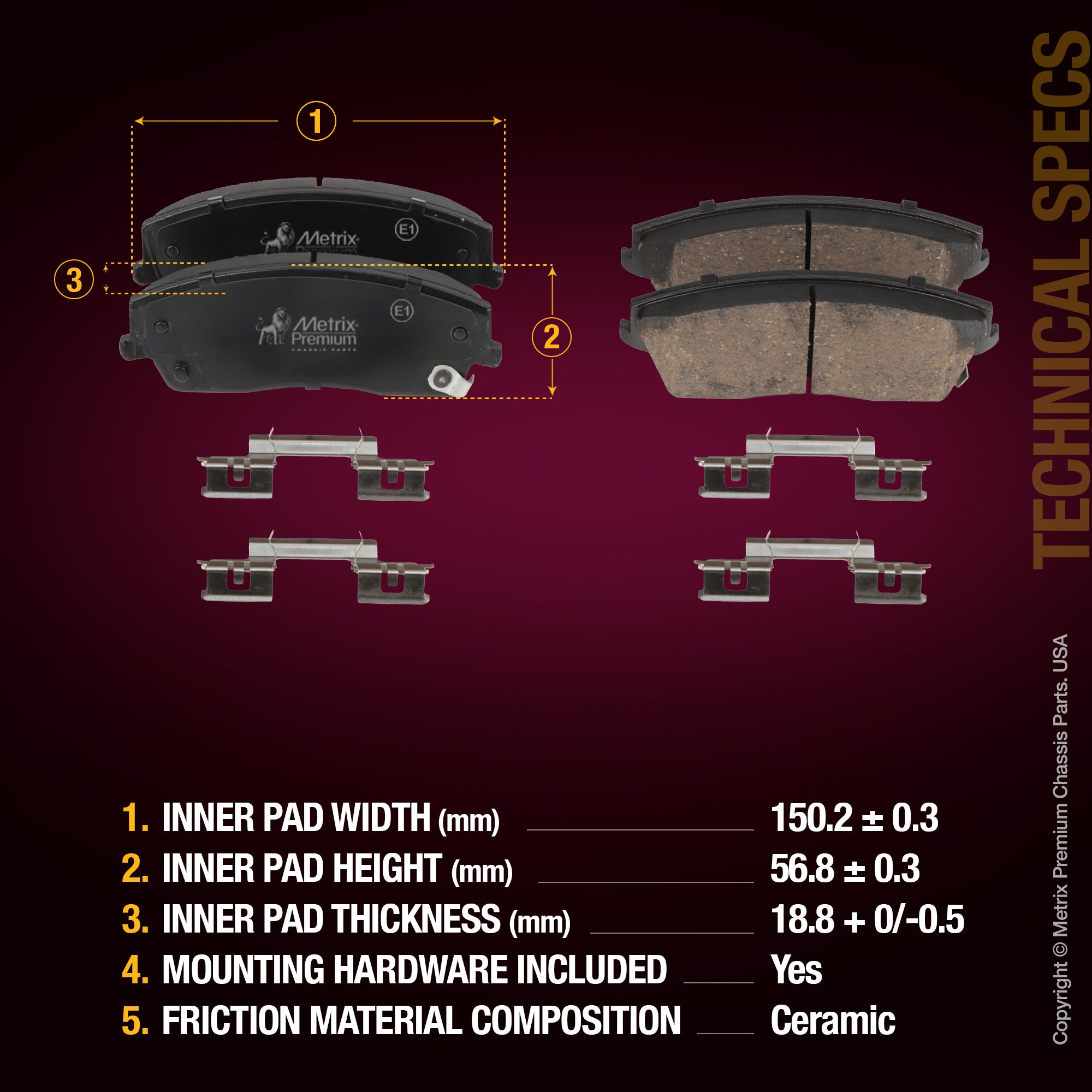 Metrix Premium Chassis Parts Front Disc Brake Pad Set 94342MC OEM fit auto parts