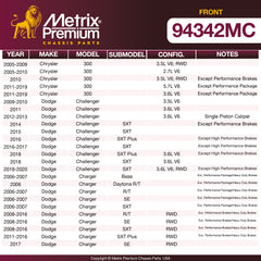 Metrix Premium Chassis Parts Front Disc Brake Pad Set 94342MC OEM fit auto parts