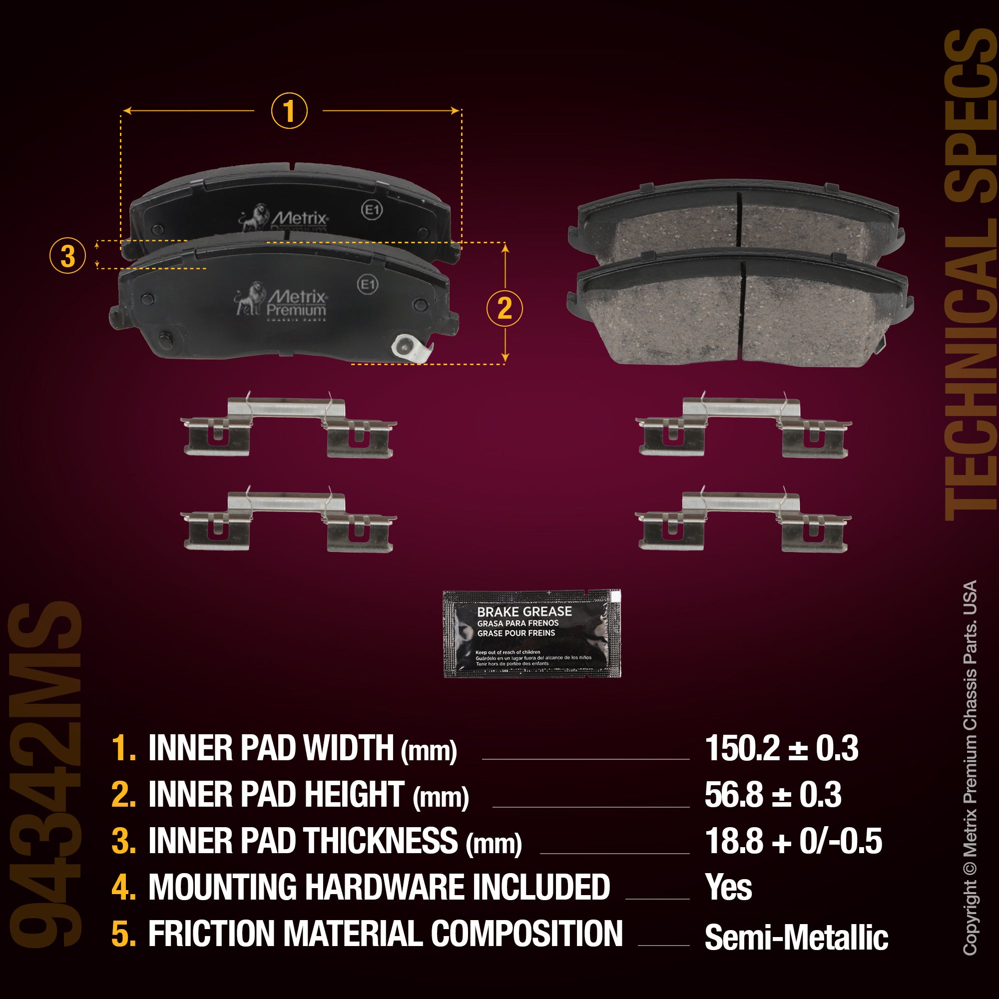 Metrix Premium Chassis Parts Front Disc Brake Pad Set 94342MS aftermarket car parts