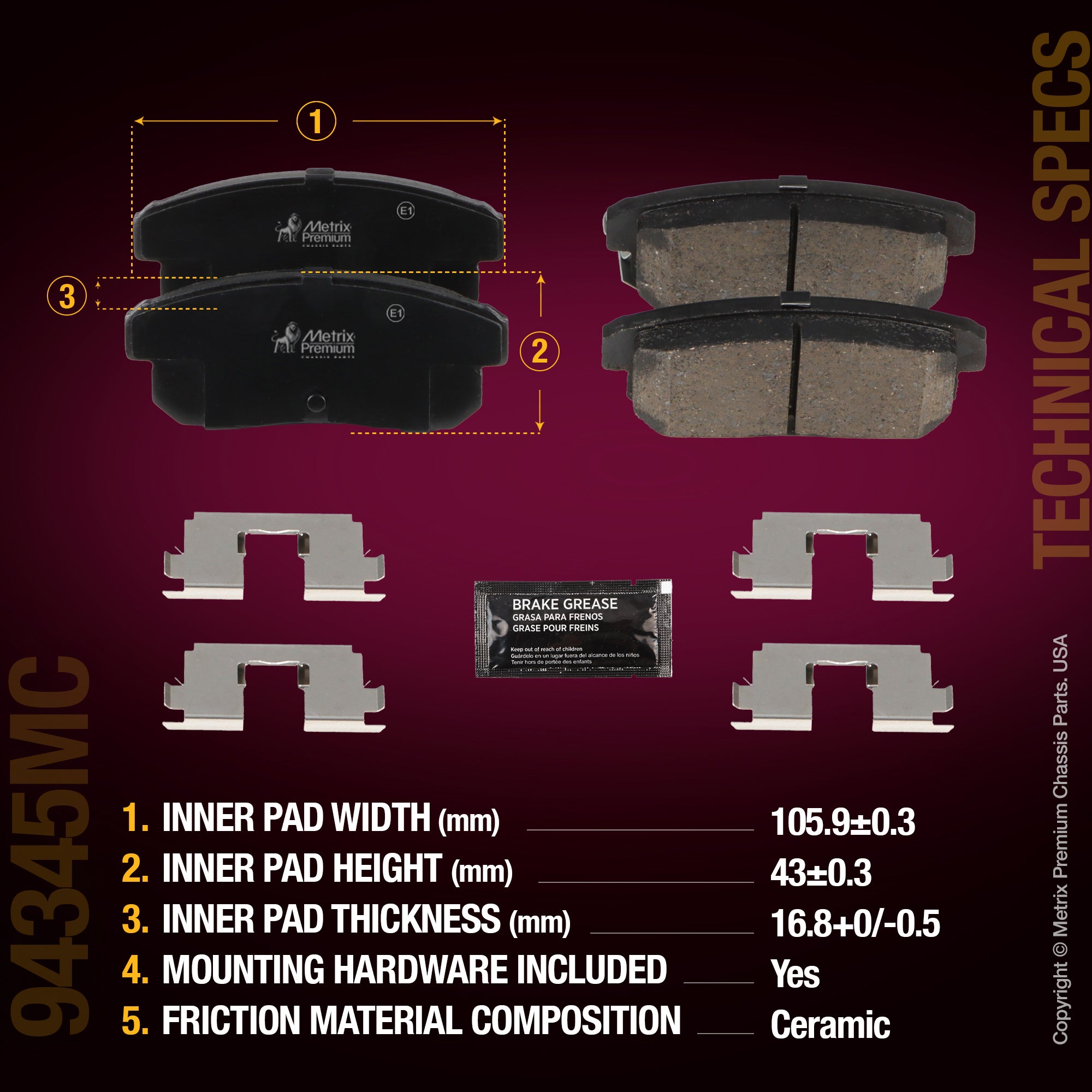 Metrix Premium Chassis Parts Rear Disc Brake Pad Set 94345MC aftermarket car parts