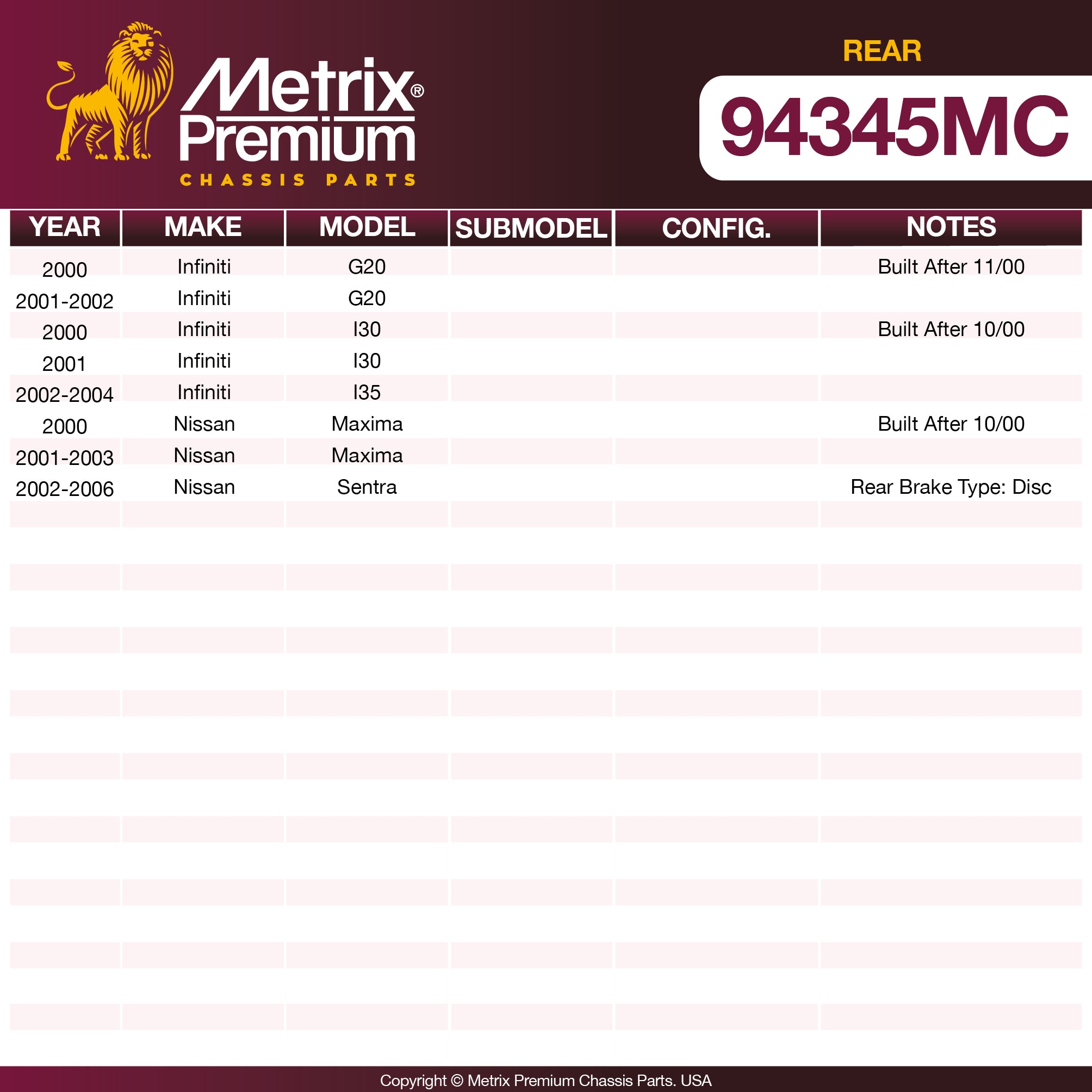 Metrix Premium Chassis Parts  suspension steering brake parts