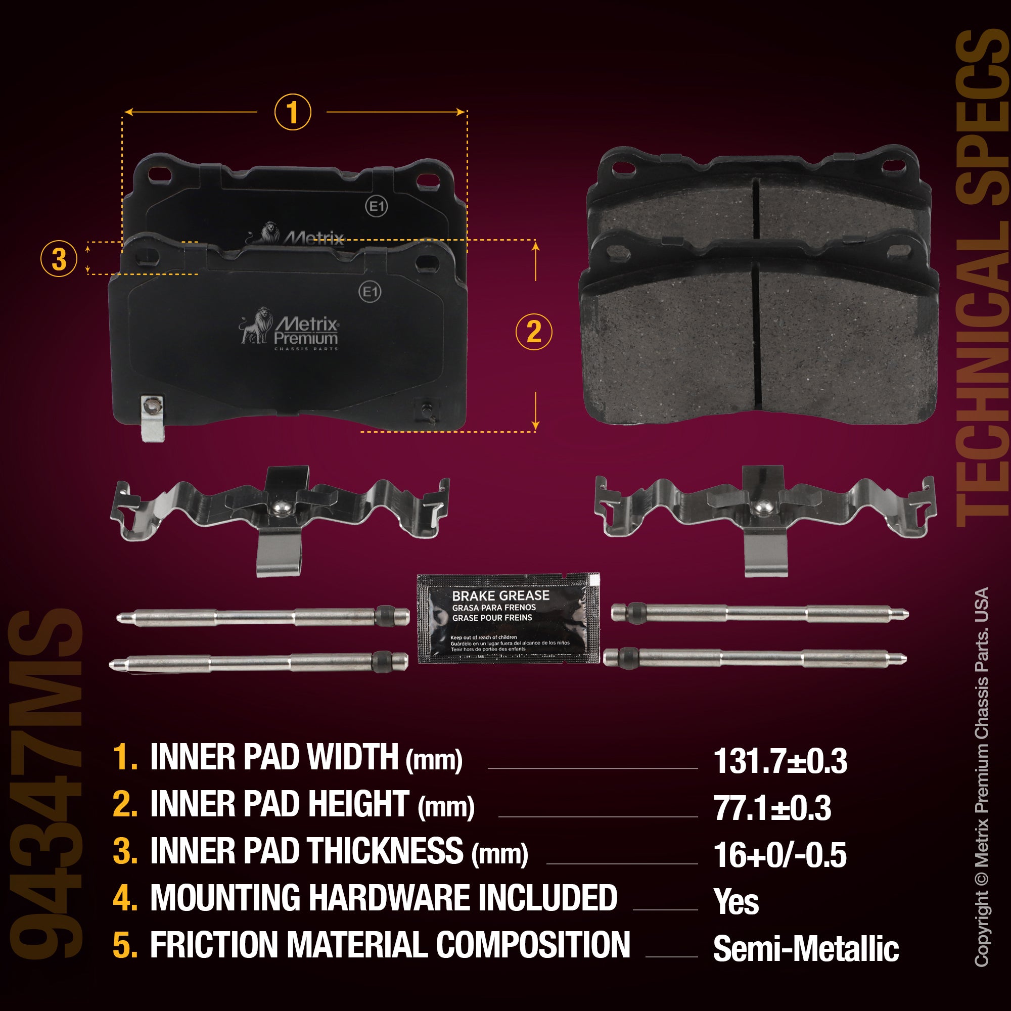Metrix Premium Chassis Parts Front and Rear Disc Brake Pad Set 94347MS aftermarket car parts
