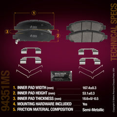 Metrix Premium Chassis Parts Front Disc Brake Pad Set 94351MS aftermarket car parts