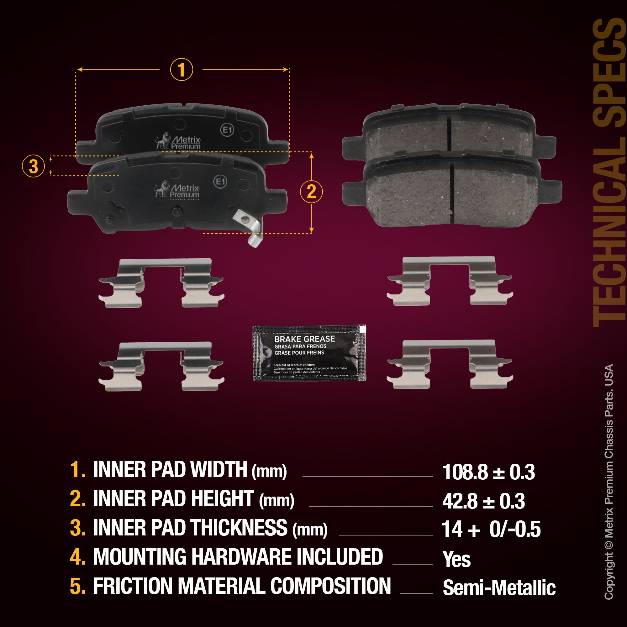 Metrix Premium Rear Disc Brake Pad Set 94354MS aftermarket car parts