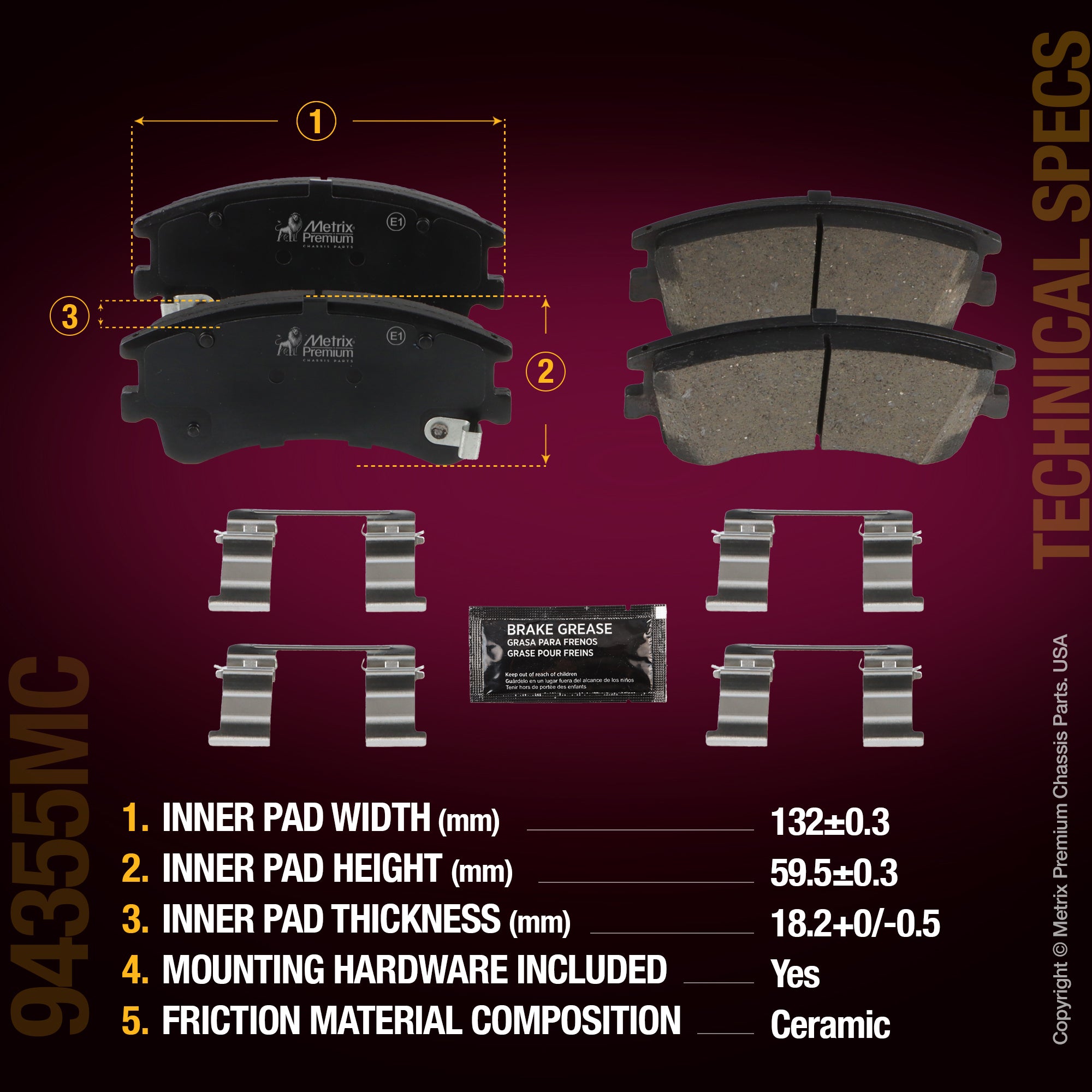 Metrix Premium Chassis Parts Front Disc Brake Pad Set 94355MC aftermarket car parts