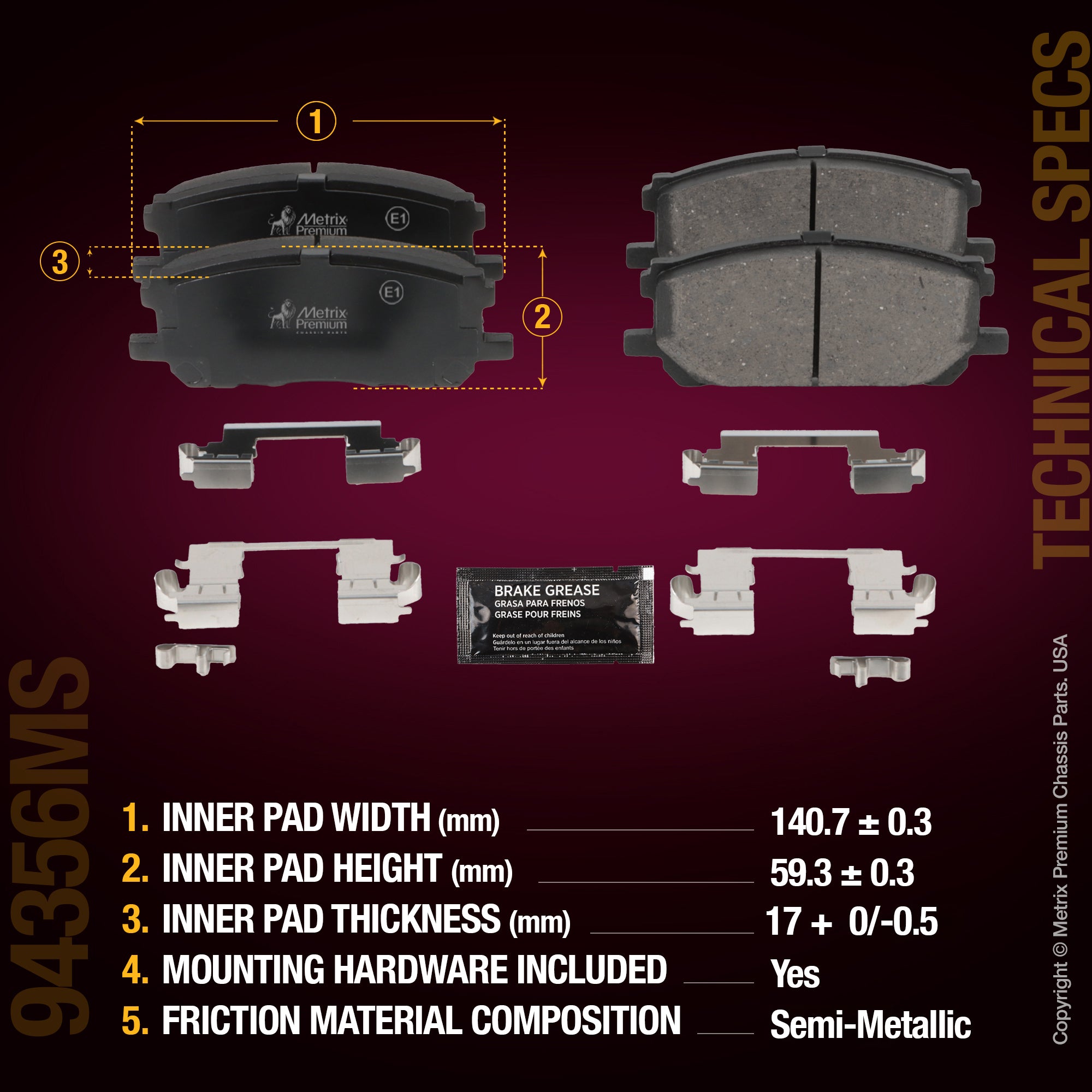 Metrix Premium Chassis Parts Front Disc Brake Pad Set 94356MS aftermarket car parts
