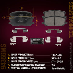 Metrix Premium Chassis Parts Front Disc Brake Pad Set 94356MS aftermarket car parts