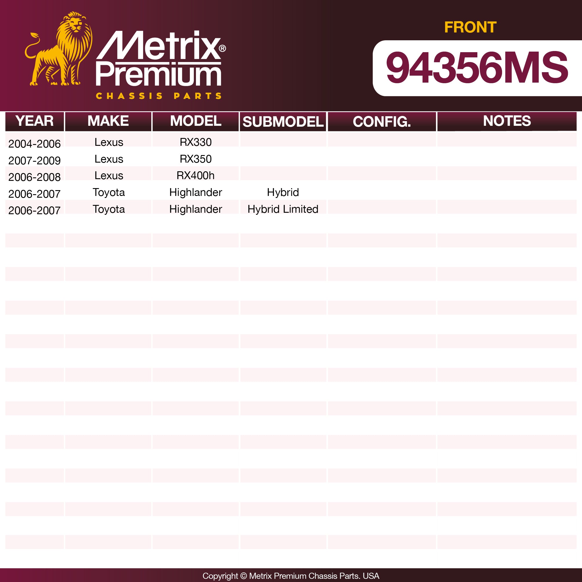 Metrix Premium Chassis Parts  suspension steering brake parts