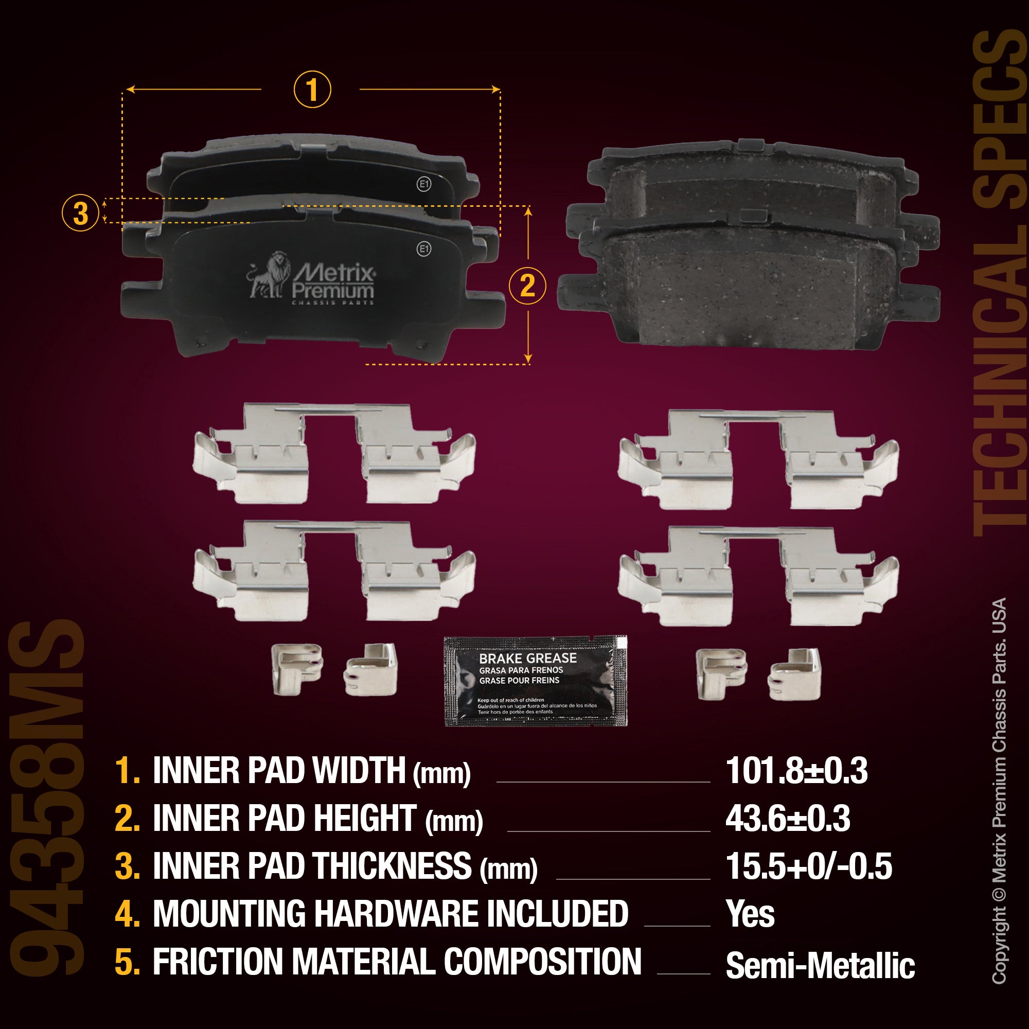 Metrix Premium Chassis Parts Rear Disc Brake Pad Set 94358MS aftermarket car parts