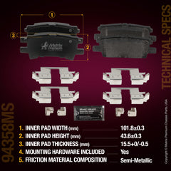 Metrix Premium Chassis Parts Rear Disc Brake Pad Set 94358MS aftermarket car parts