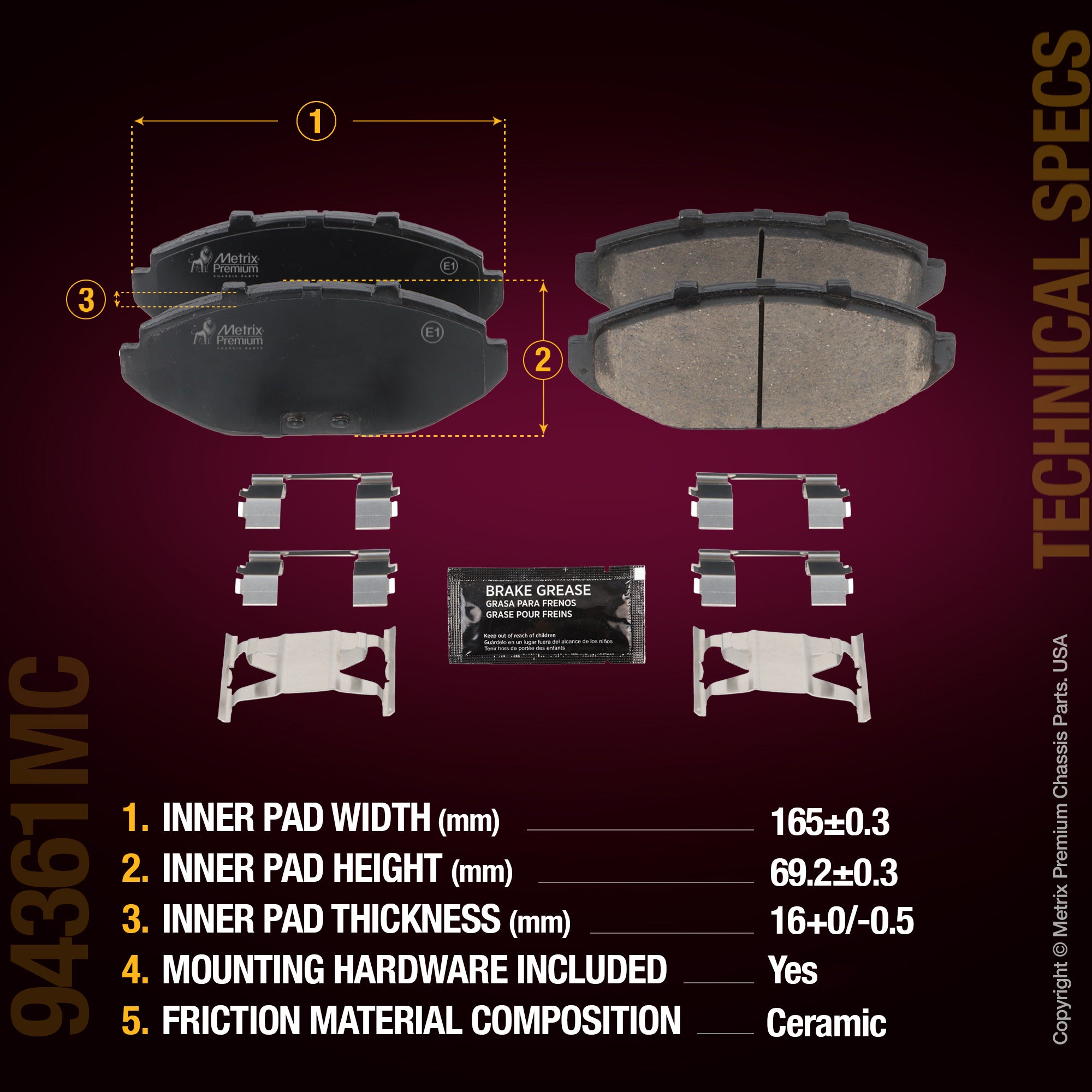 Metrix Premium Front Disc Brake Pad Set 94361MC aftermarket car parts