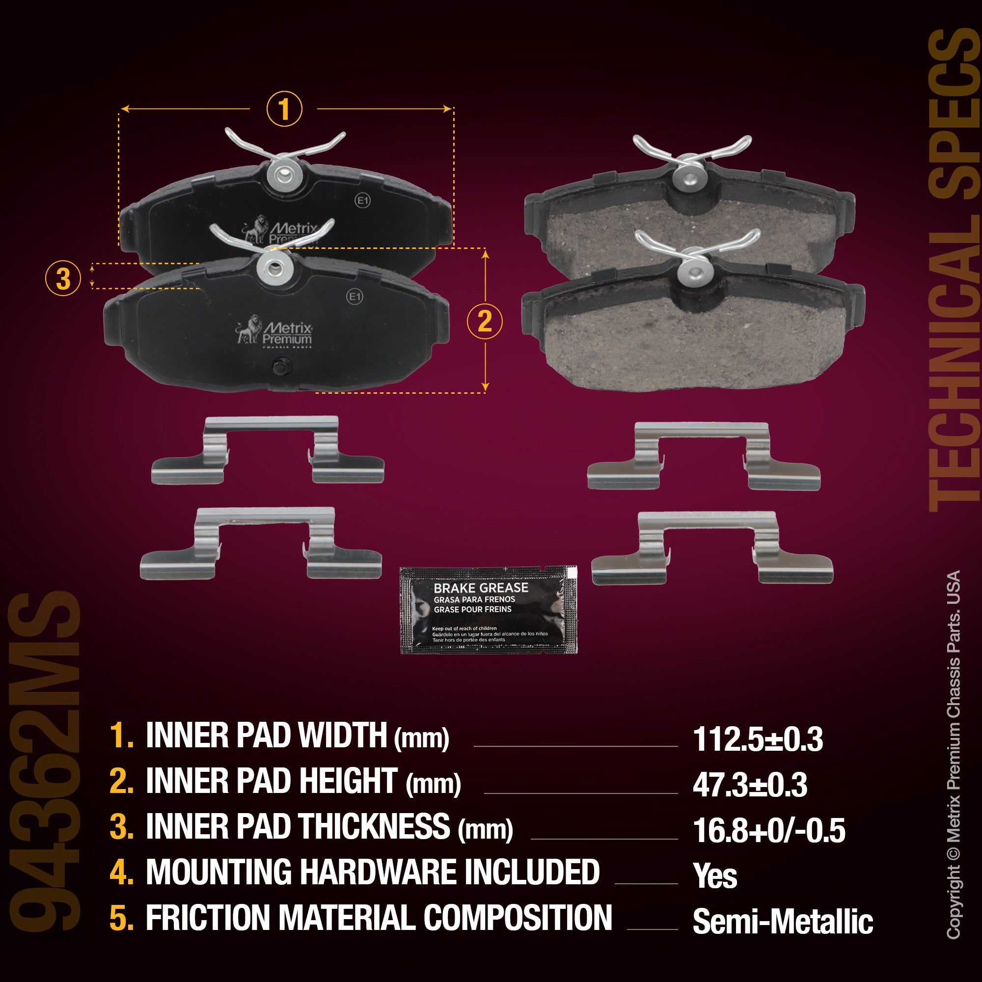 Metrix Premium Rear Disc Brake Pad Set 94362MS aftermarket car parts