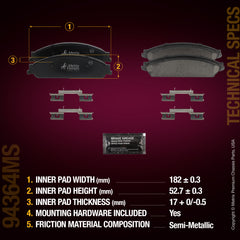 Metrix Premium Chassis Parts Front Disc Brake Pad Set 94364MS aftermarket car parts