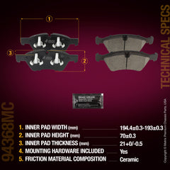 Metrix Premium Chassis Parts Front Disc Brake Pad Set 94368MC aftermarket car parts