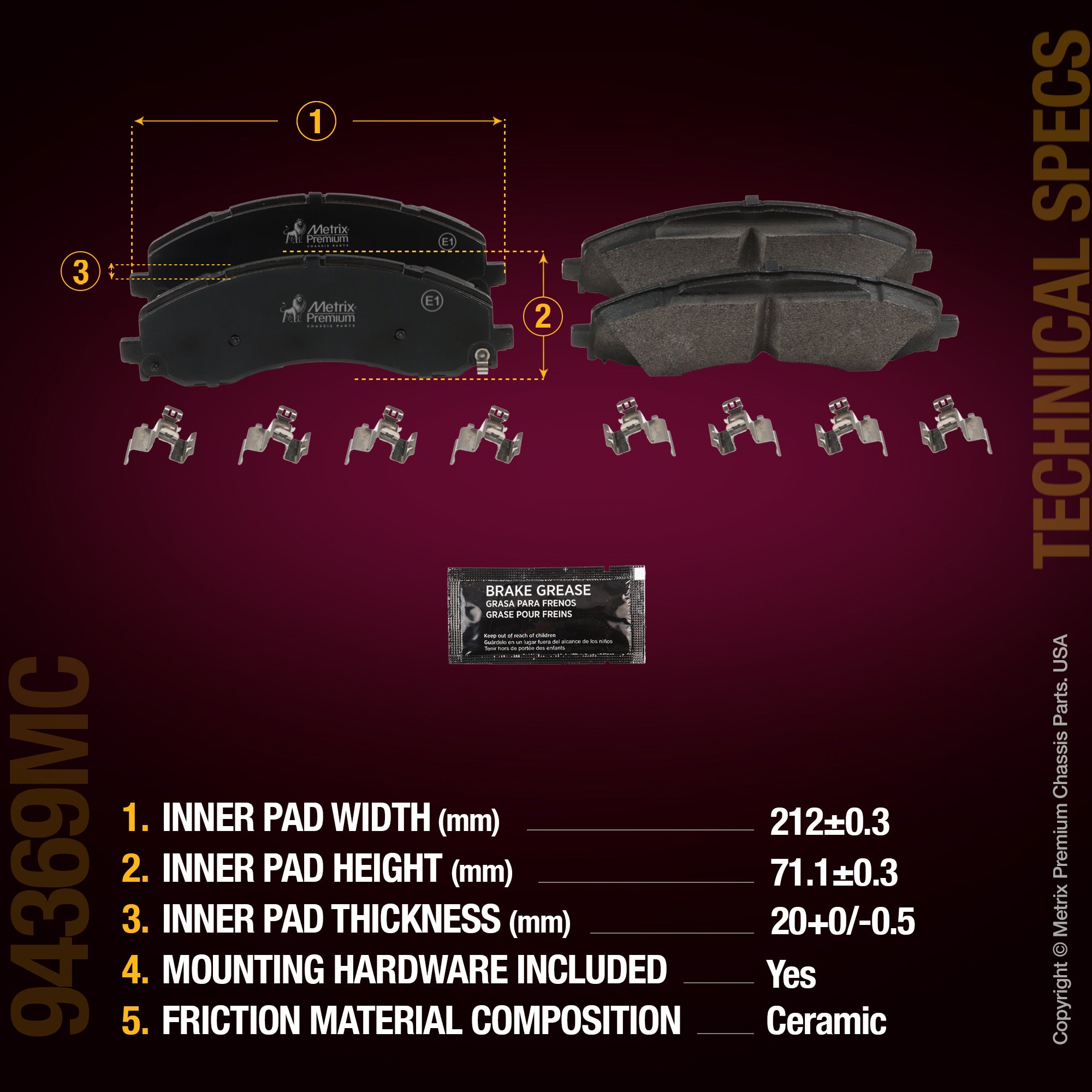 Metrix Premium Front Disc Brake Pad Set 94369MC aftermarket car parts