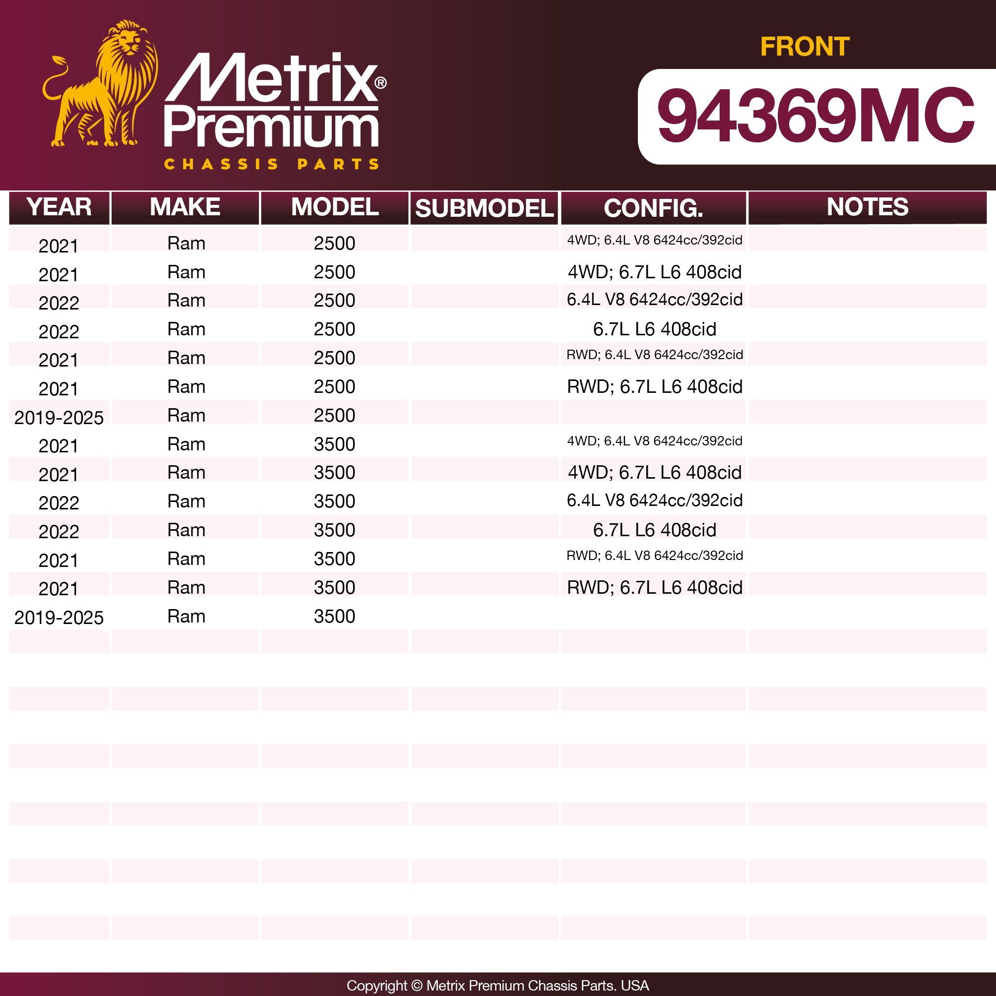 Metrix Premium Front Disc Brake Pad Set 94369MC OEM fit spare parts