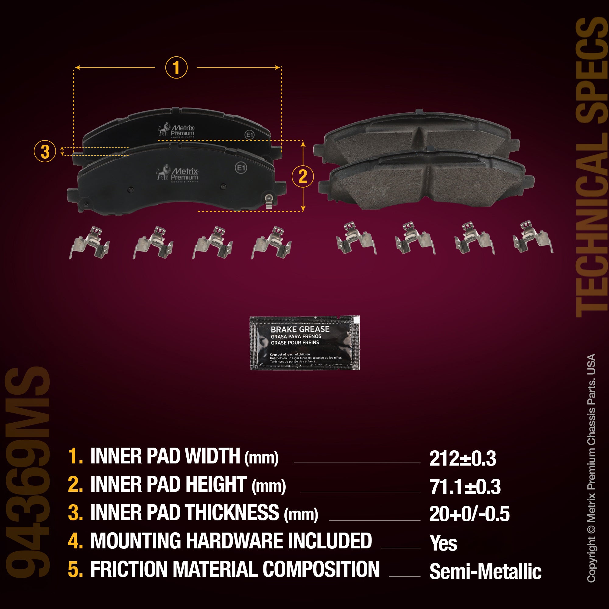 Metrix Premium Front Disc Brake Pad Set 94369MS aftermarket car parts