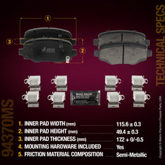 Metrix Premium Chassis Parts Rear Disc Brake Pad Set 94370MS aftermarket car parts