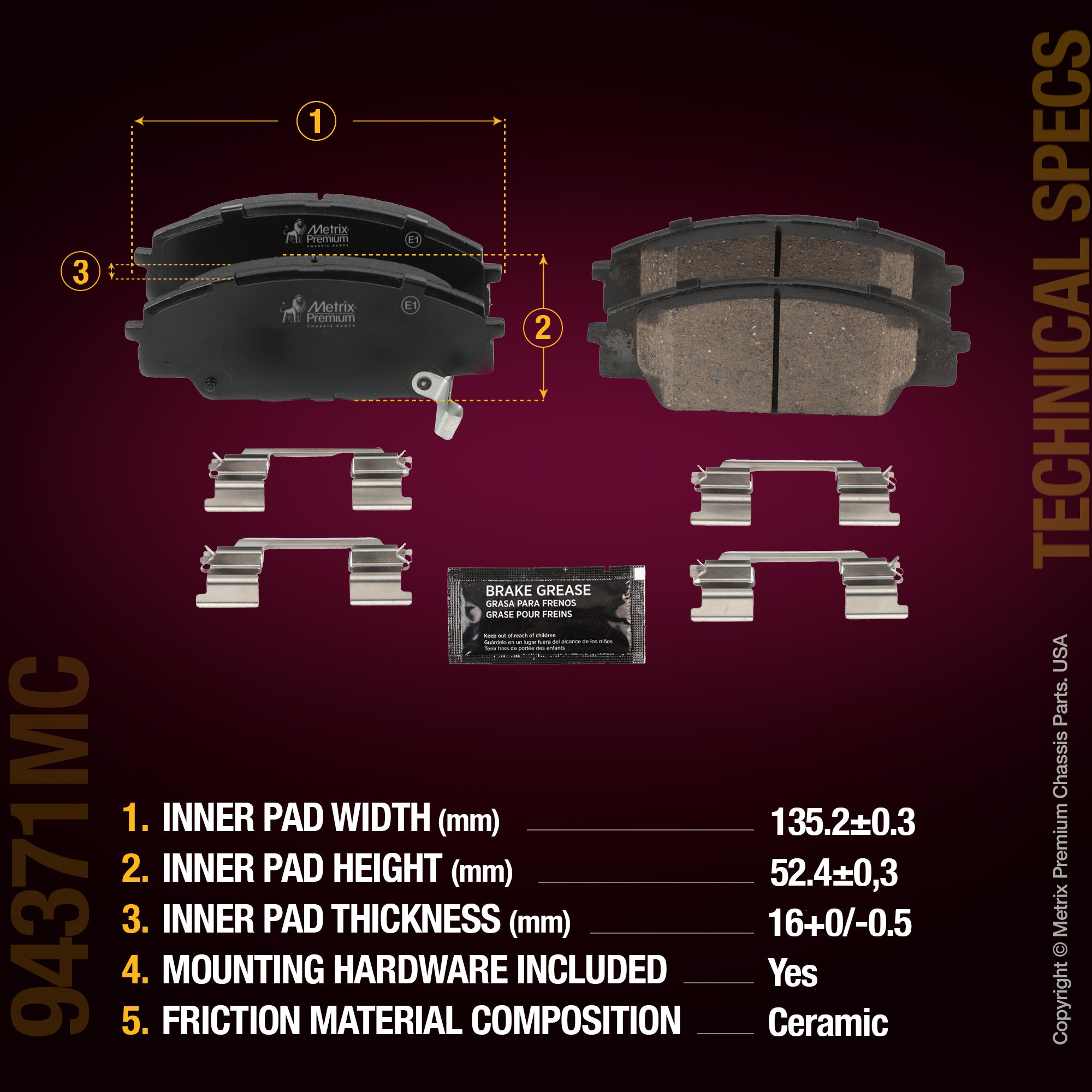 Metrix Premium Front Disc Brake Pad Set 94371MC aftermarket car parts