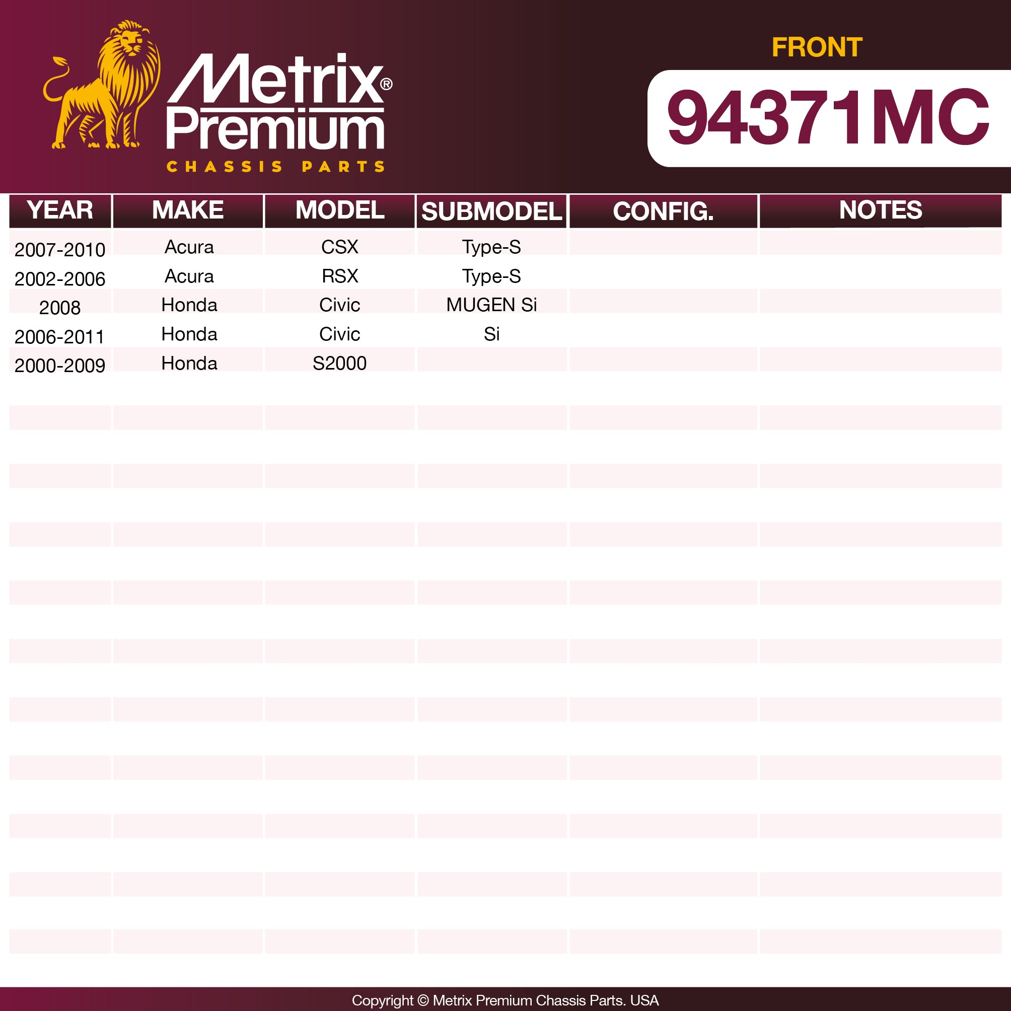 Metrix Premium Front Disc Brake Pad Set 94371MC OEM fit spare parts