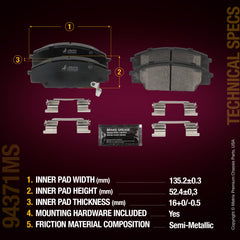 Metrix Premium Chassis Parts Front Disc Brake Pad Set 94371MS aftermarket car parts