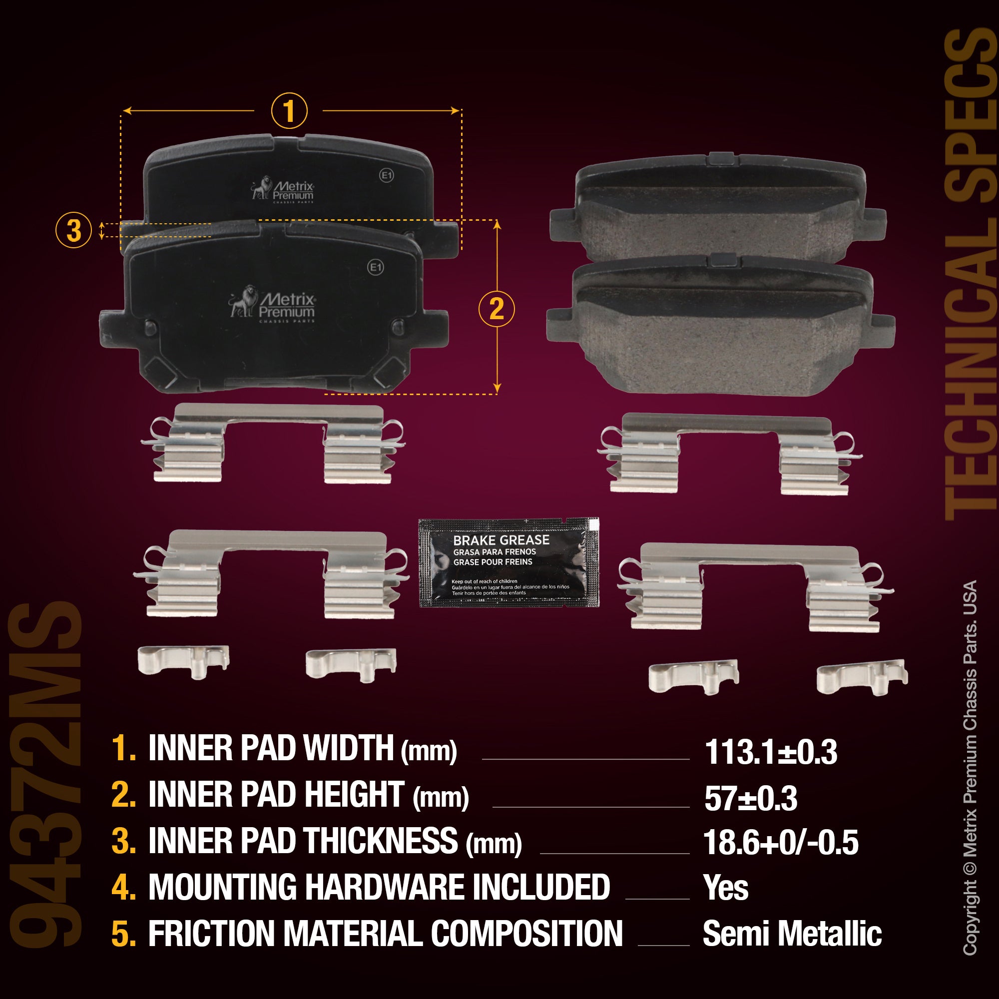 Metrix Premium Rear Disc Brake Pad Set 94372MS aftermarket car parts