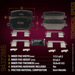 Metrix Premium Rear Disc Brake Pad Set 94372MS aftermarket car parts