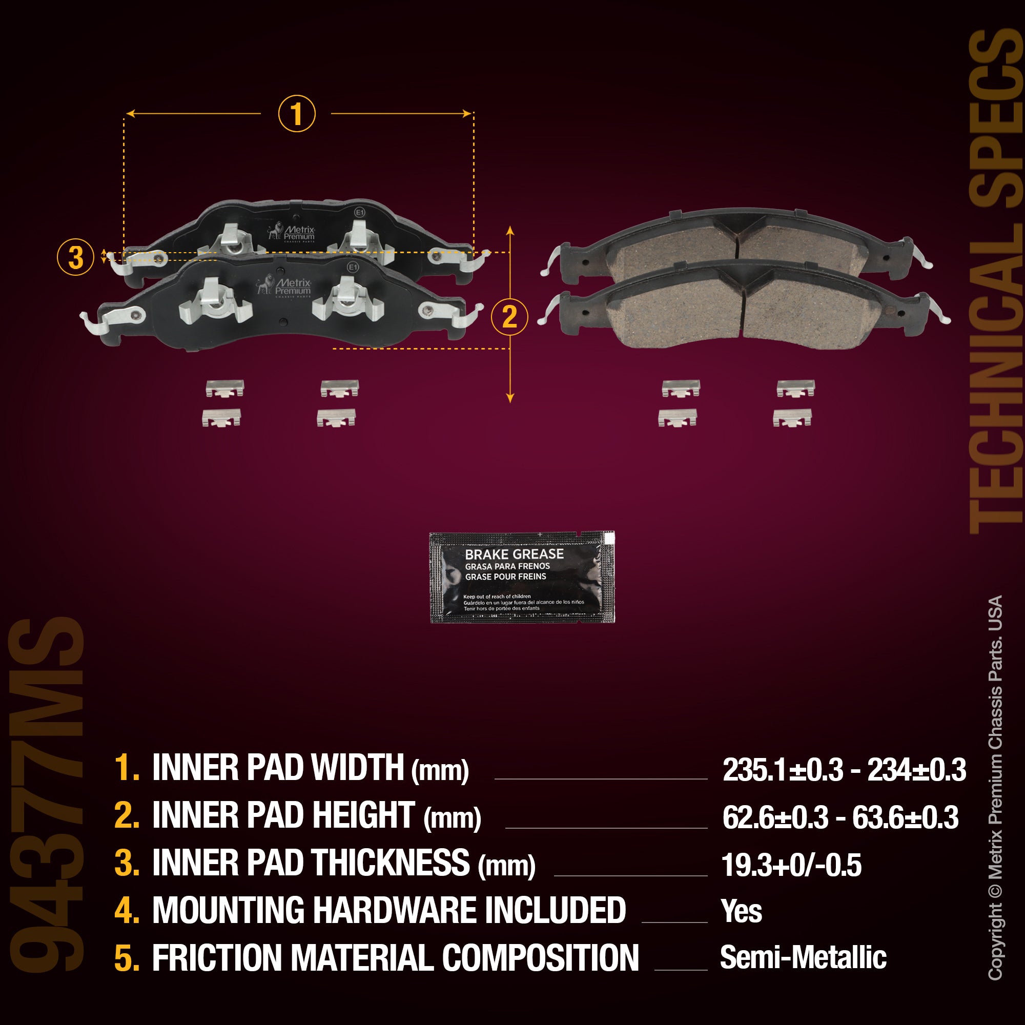 Metrix Premium Front Disc Brake Pad Set 94377MS aftermarket car parts