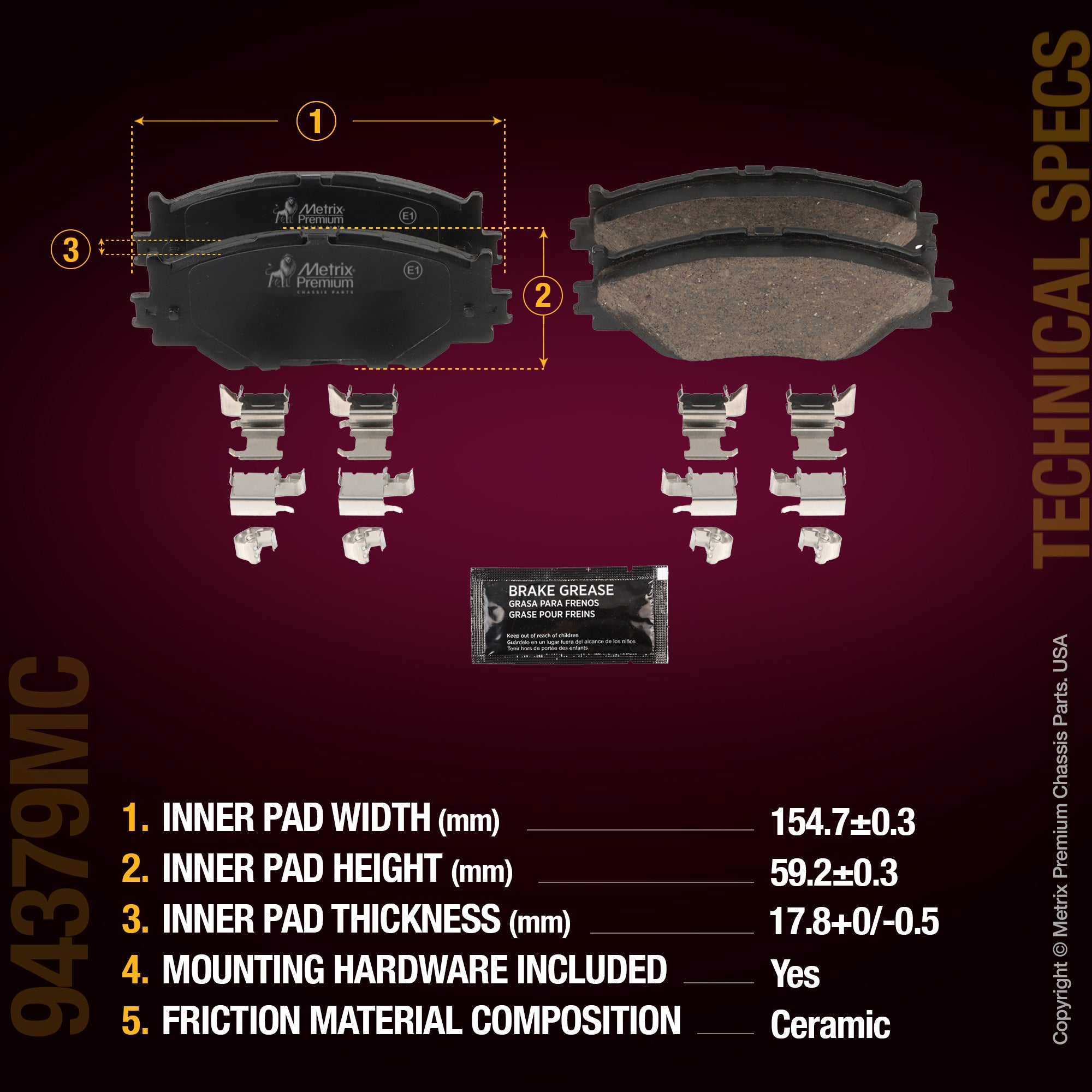 Metrix Premium Front Disc Brake Pad Set 94379MC aftermarket car parts
