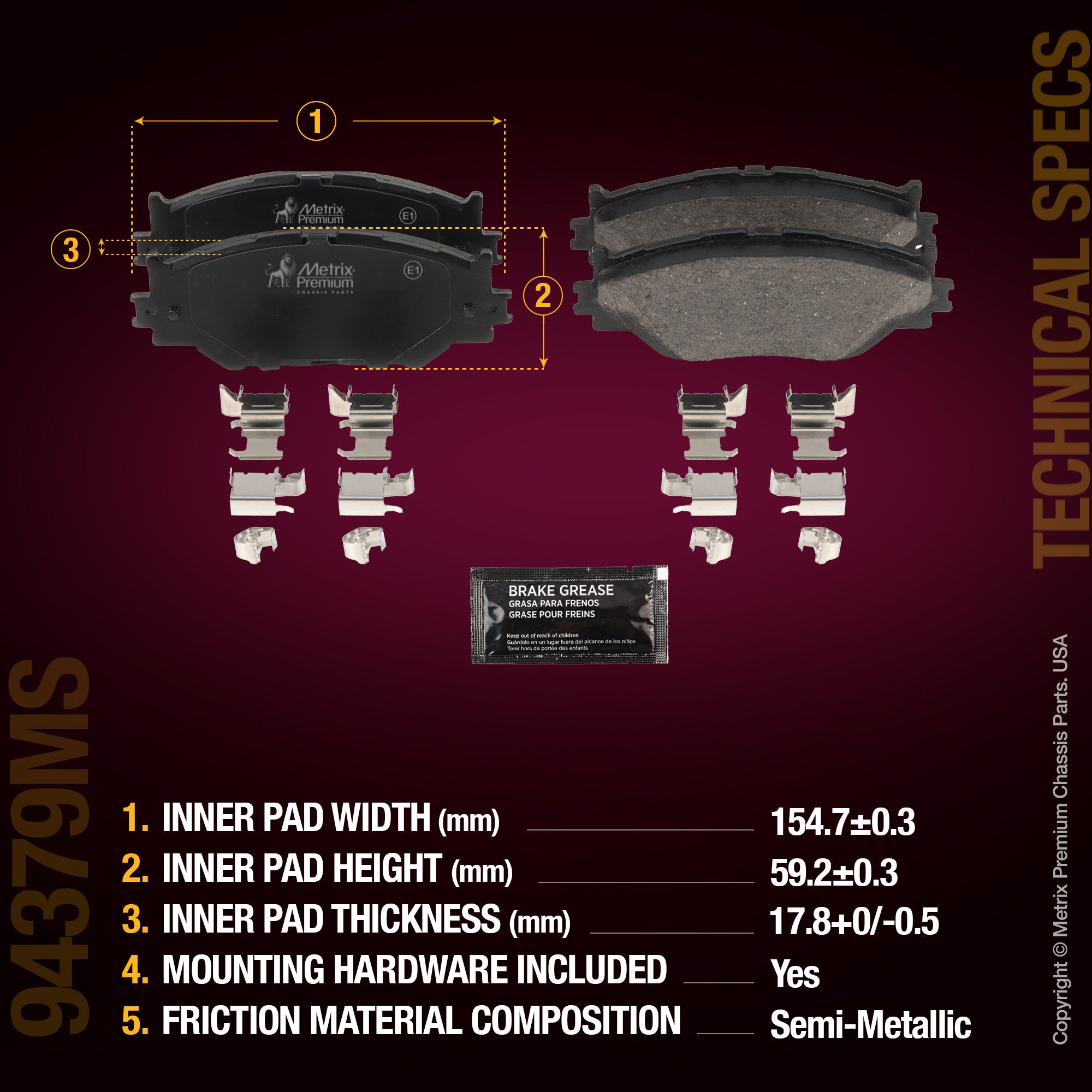 Metrix Premium Chassis Parts Front Disc Brake Pad Set 94379MS aftermarket car parts