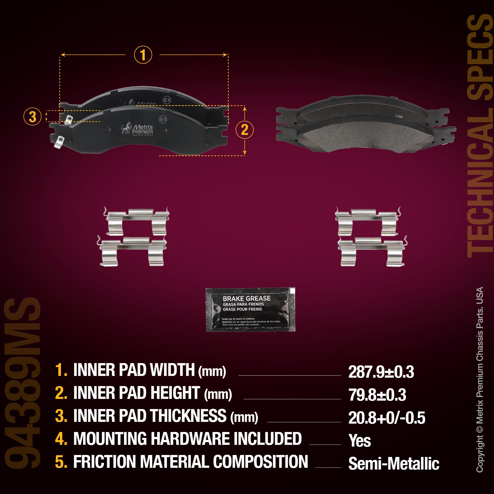 Metrix Premium Chassis Parts Rear Disc Brake Pad Set 94389MS aftermarket car parts