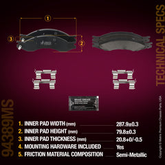 Metrix Premium Chassis Parts Rear Disc Brake Pad Set 94389MS aftermarket car parts
