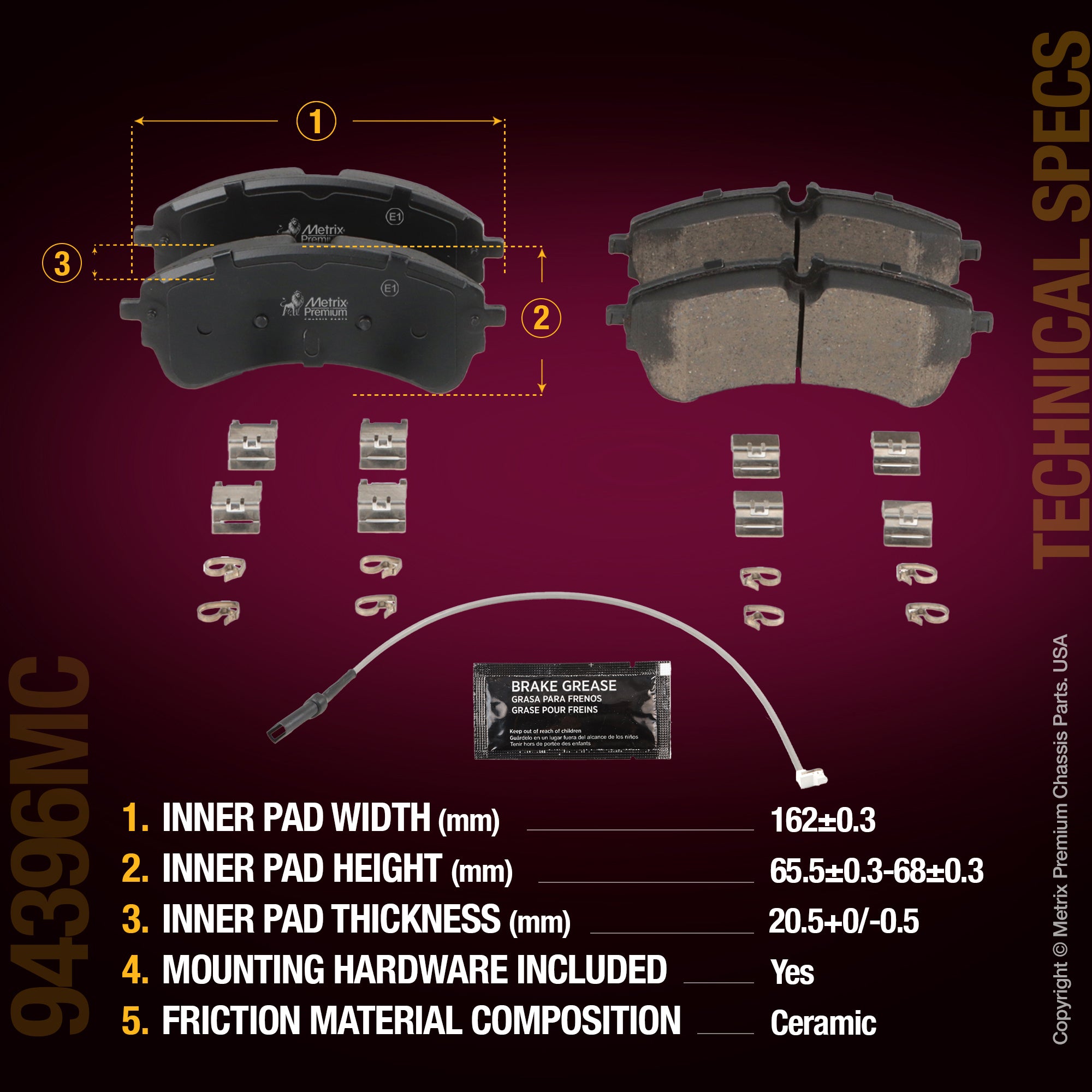 Metrix Premium Rear Disc Brake Pad Set 94396MC aftermarket car parts