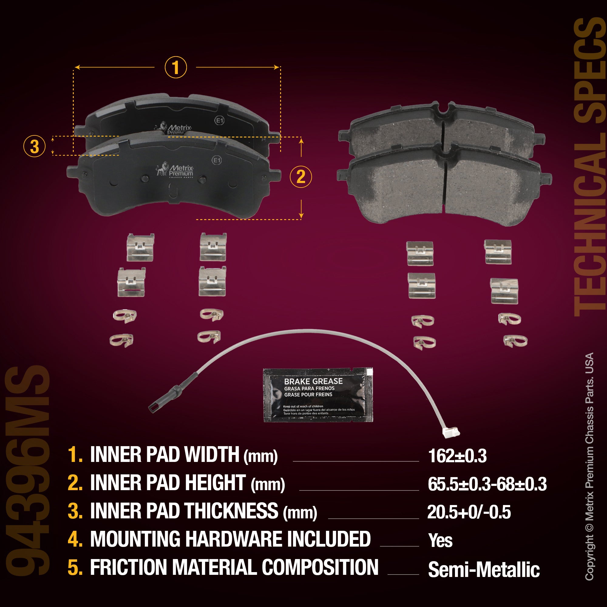 Metrix Premium Chassis Parts Rear Disc Brake Pad Set 94396MS aftermarket car parts