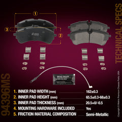 Metrix Premium Chassis Parts Rear Disc Brake Pad Set 94396MS aftermarket car parts