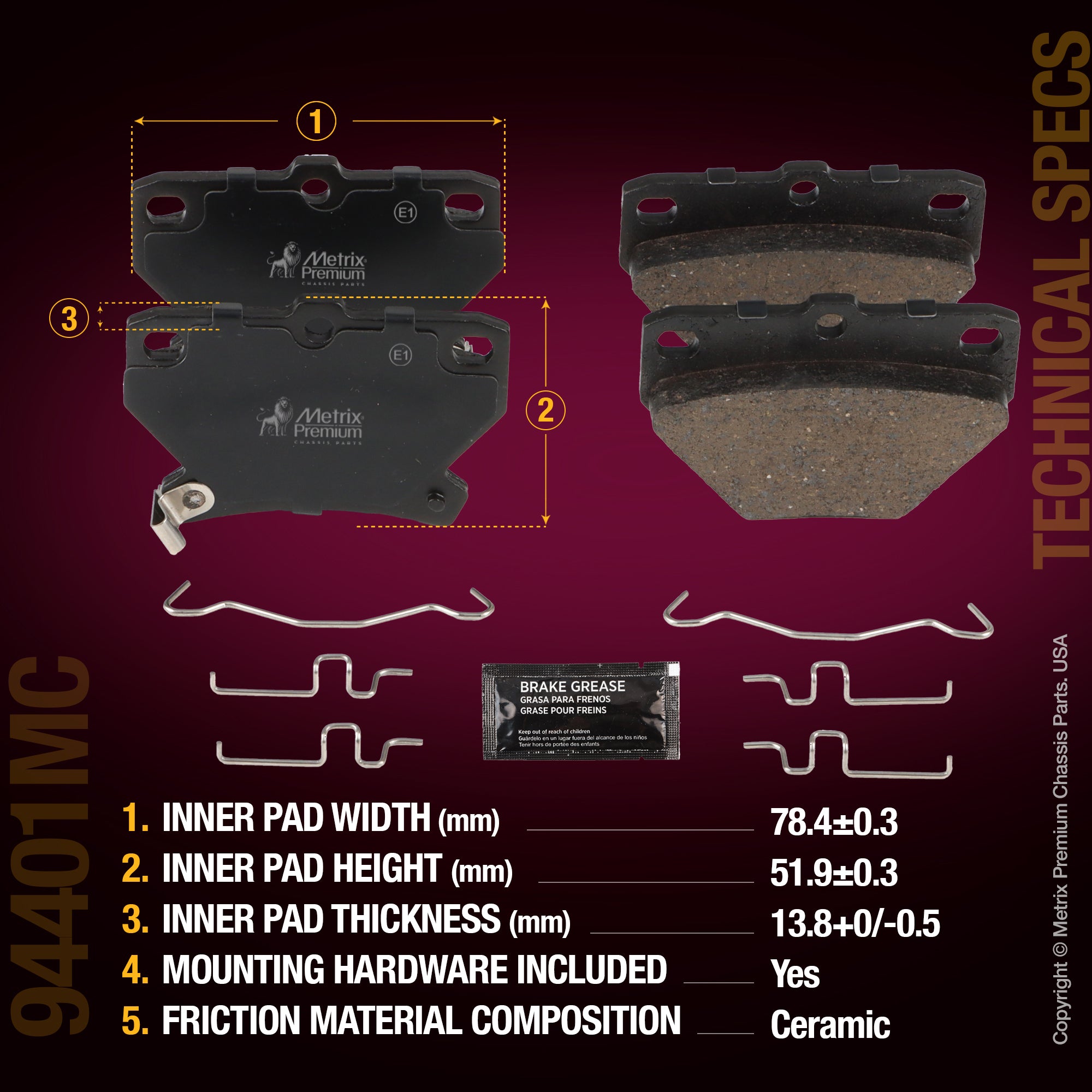Metrix Premium Chassis Parts Rear Disc Brake Pad Set 94401MC aftermarket car parts