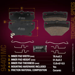 Metrix Premium Chassis Parts Rear Disc Brake Pad Set 94401MC aftermarket car parts