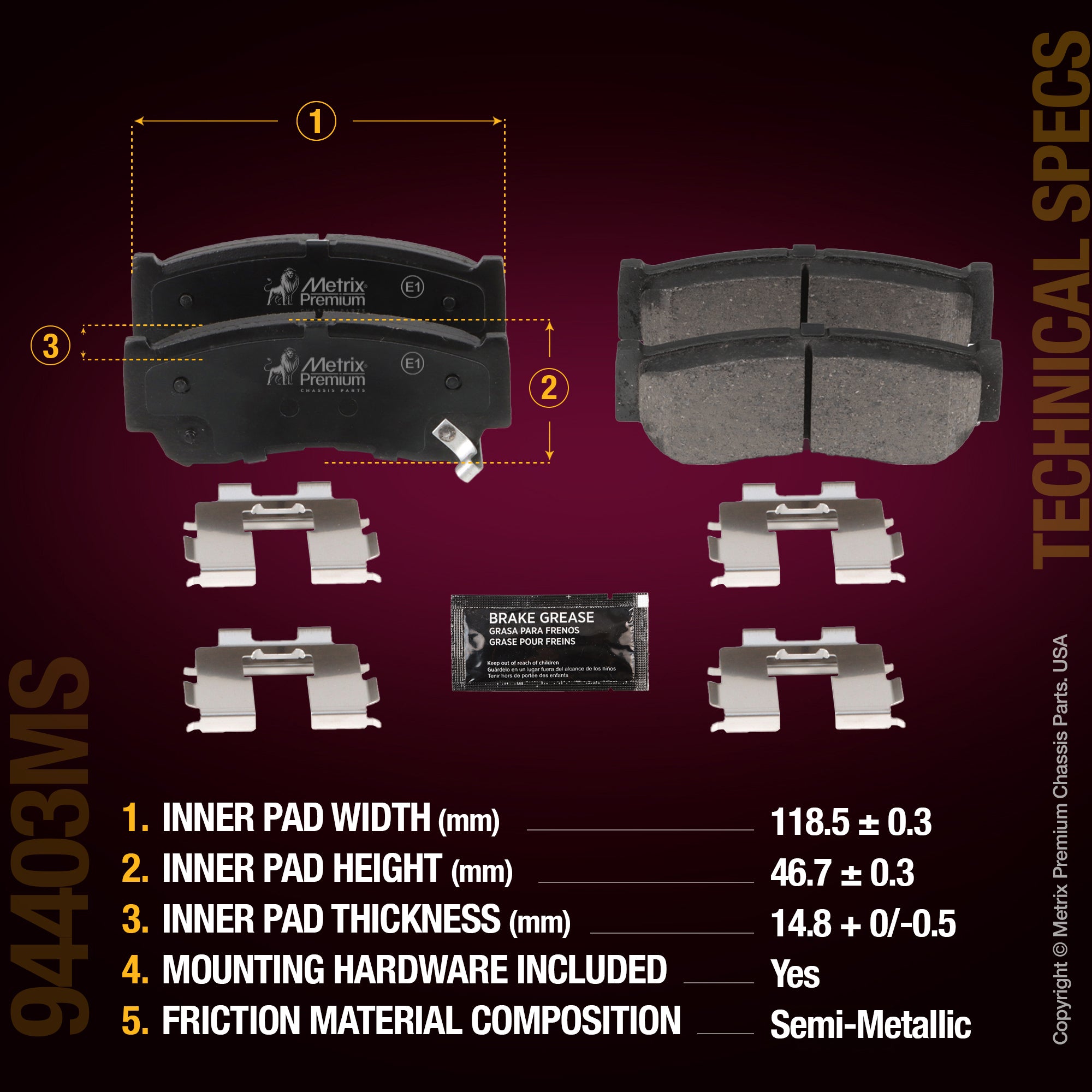 Metrix Premium Chassis Parts Rear Disc Brake Pad Set 94403MS aftermarket car parts