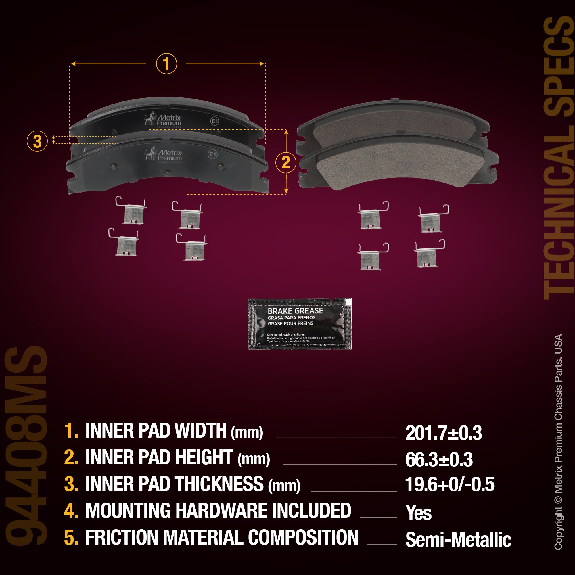Metrix Premium Rear Disc Brake Pad Set 94408MS aftermarket car parts