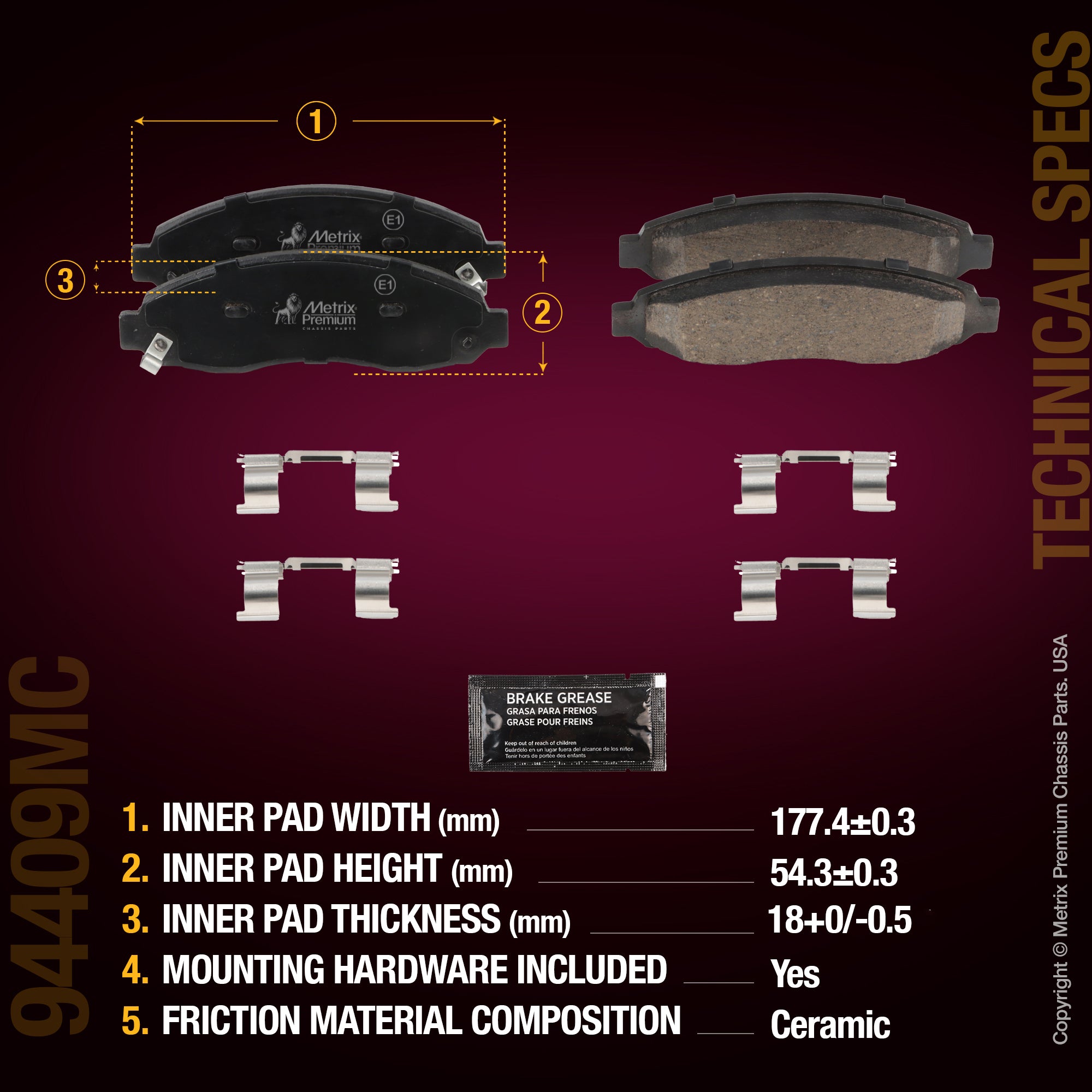 Metrix Premium Front&Rear Disc Brake Pad Set 94409MC aftermarket car parts