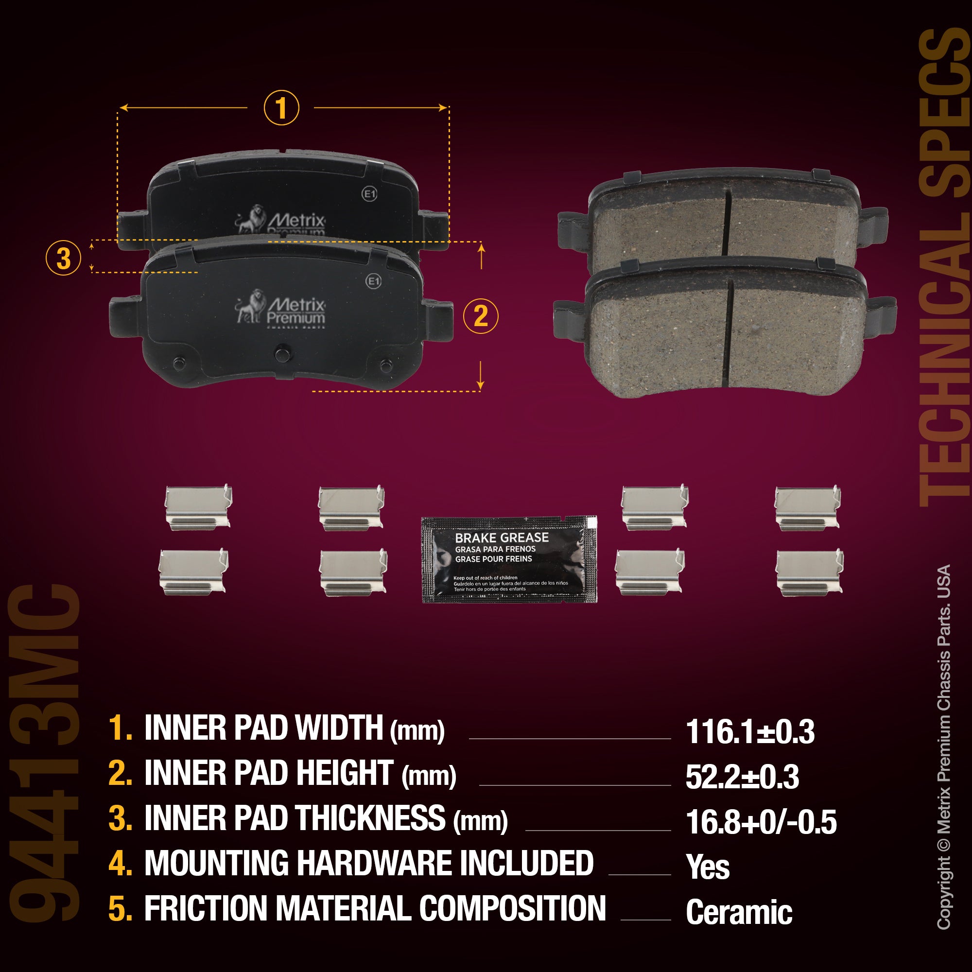 Metrix Premium Chassis Parts Rear Disc Brake Pad Set 94413MC aftermarket car parts