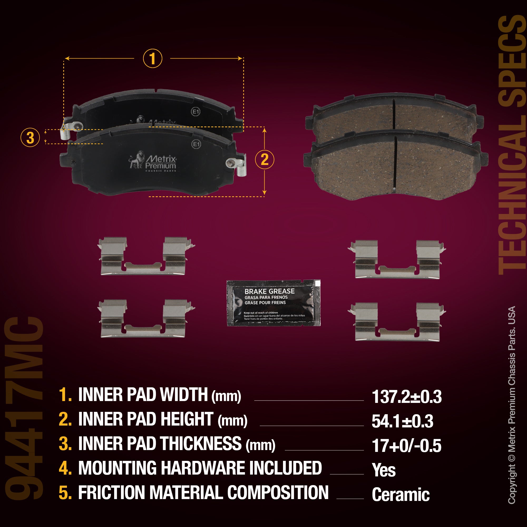 Metrix Premium Chassis Parts Front Disc Brake Pad Set 94417MC aftermarket car parts