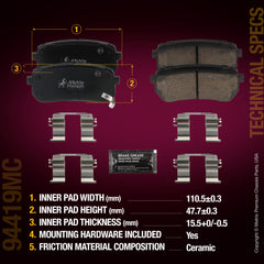 Metrix Premium Chassis Parts Rear Disc Brake Pad Set 94419MC aftermarket car parts