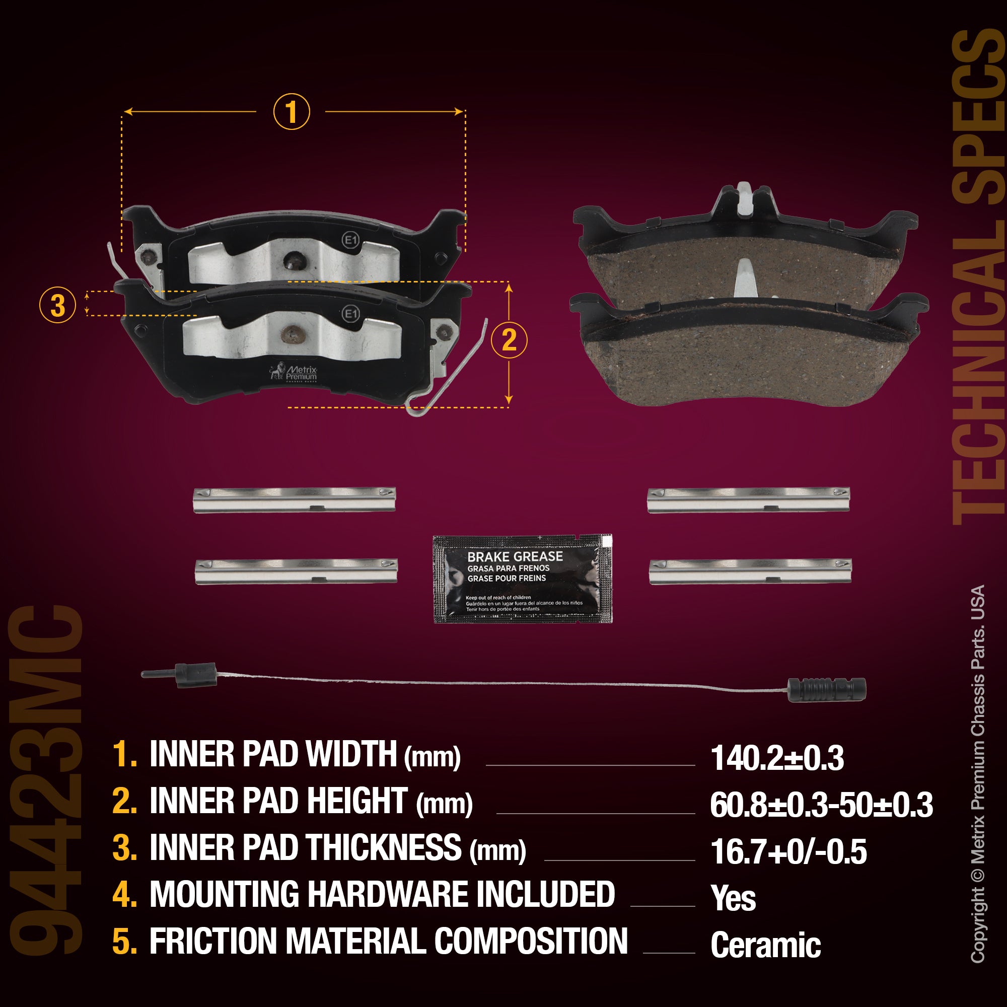 Metrix Premium Chassis Parts Rear Disc Brake Pad Set 94423MC aftermarket car parts