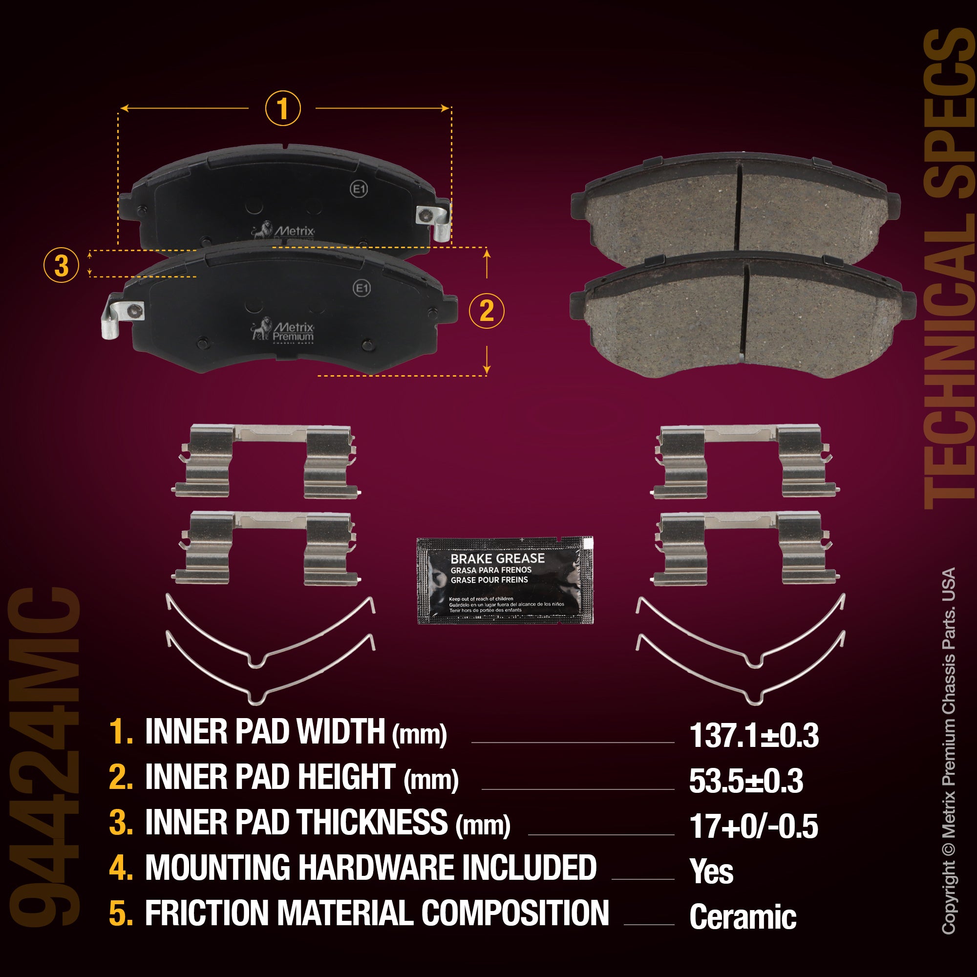 Metrix Premium Chassis Parts Front Disc Brake Pad Set 94424MC aftermarket car parts