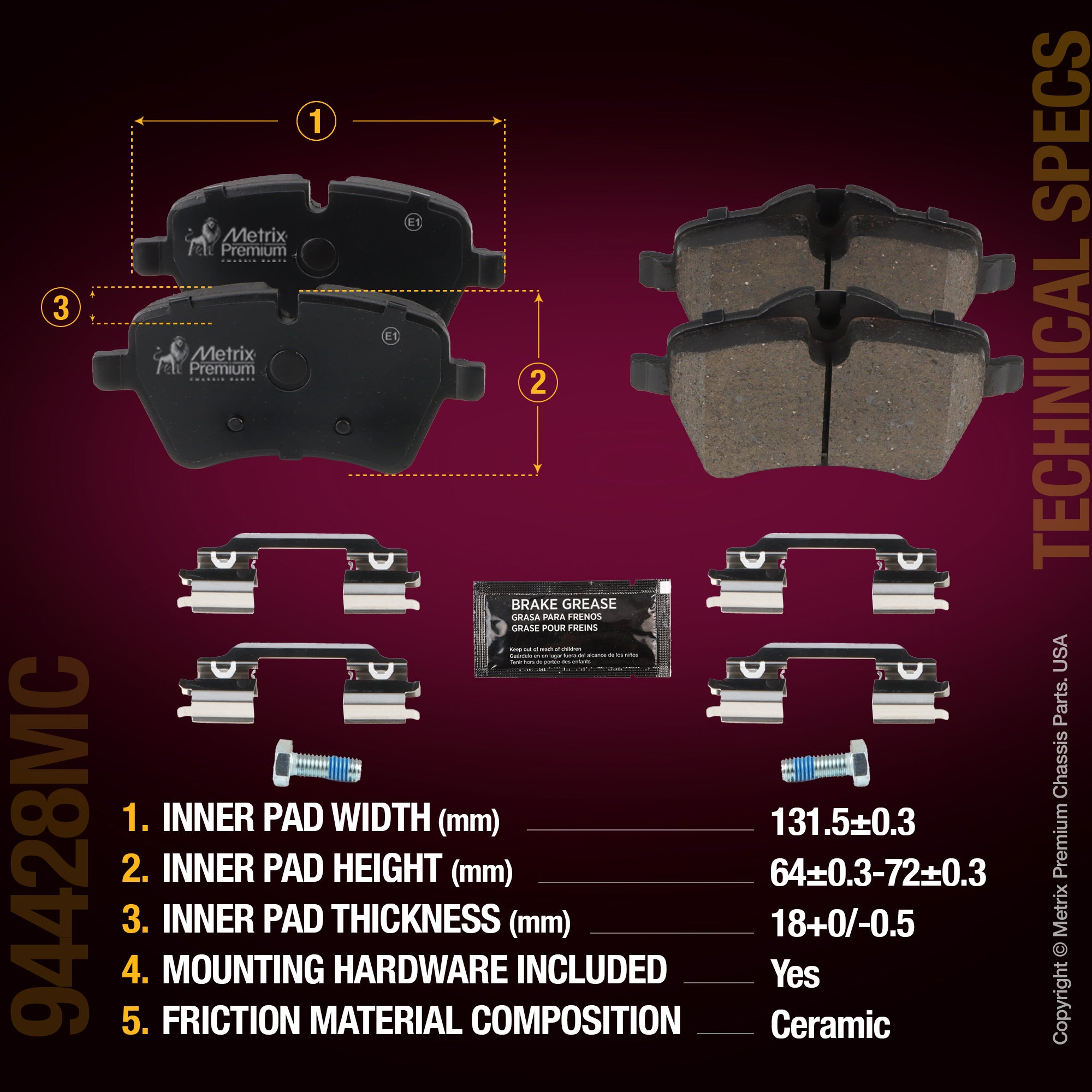 Metrix Premium Chassis Parts Front Disc Brake Pad Set 94428MC aftermarket car parts